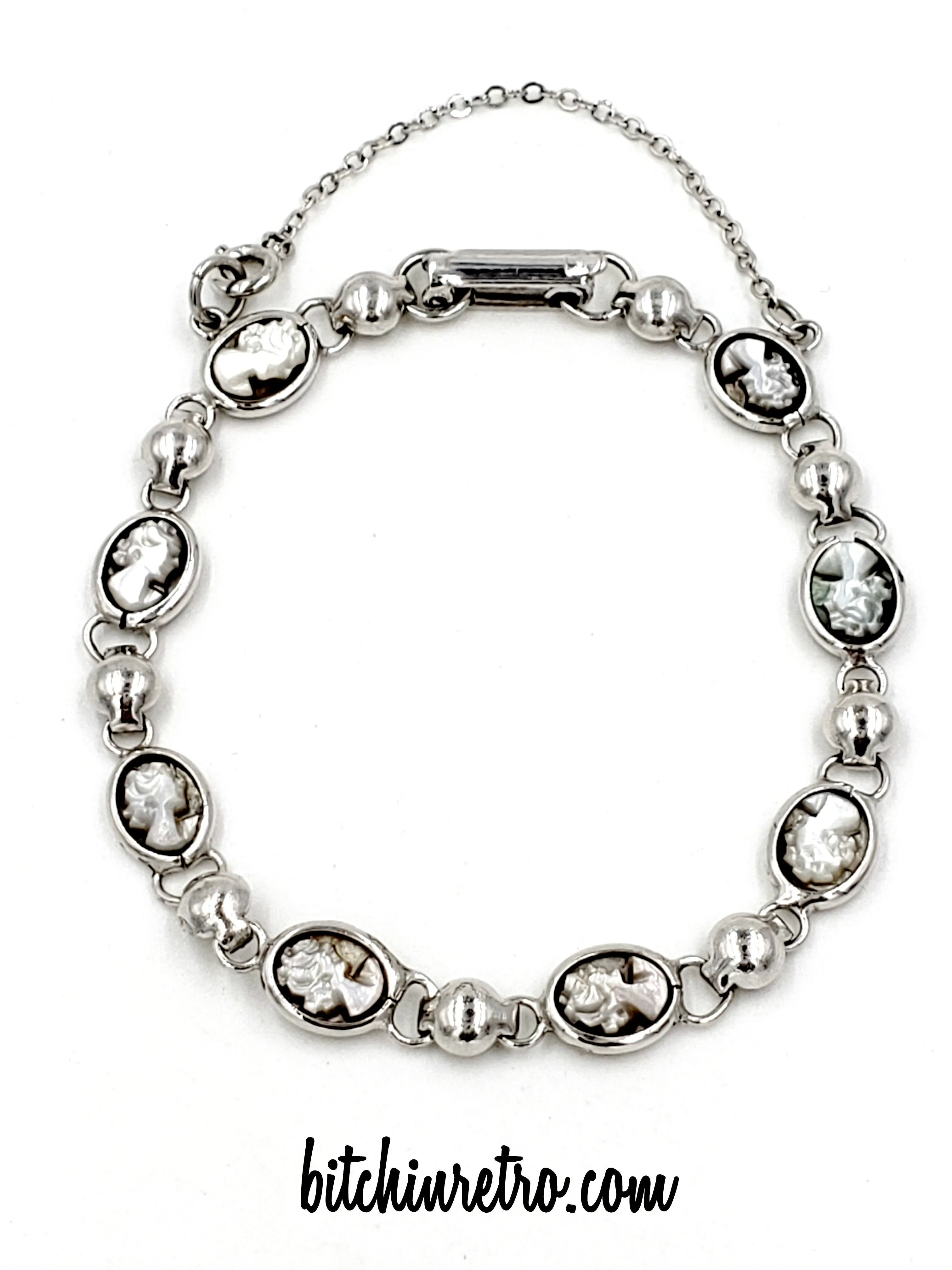 Sorrento Vintage Sterling Silver Mother of Pearl Cameo Bracelet