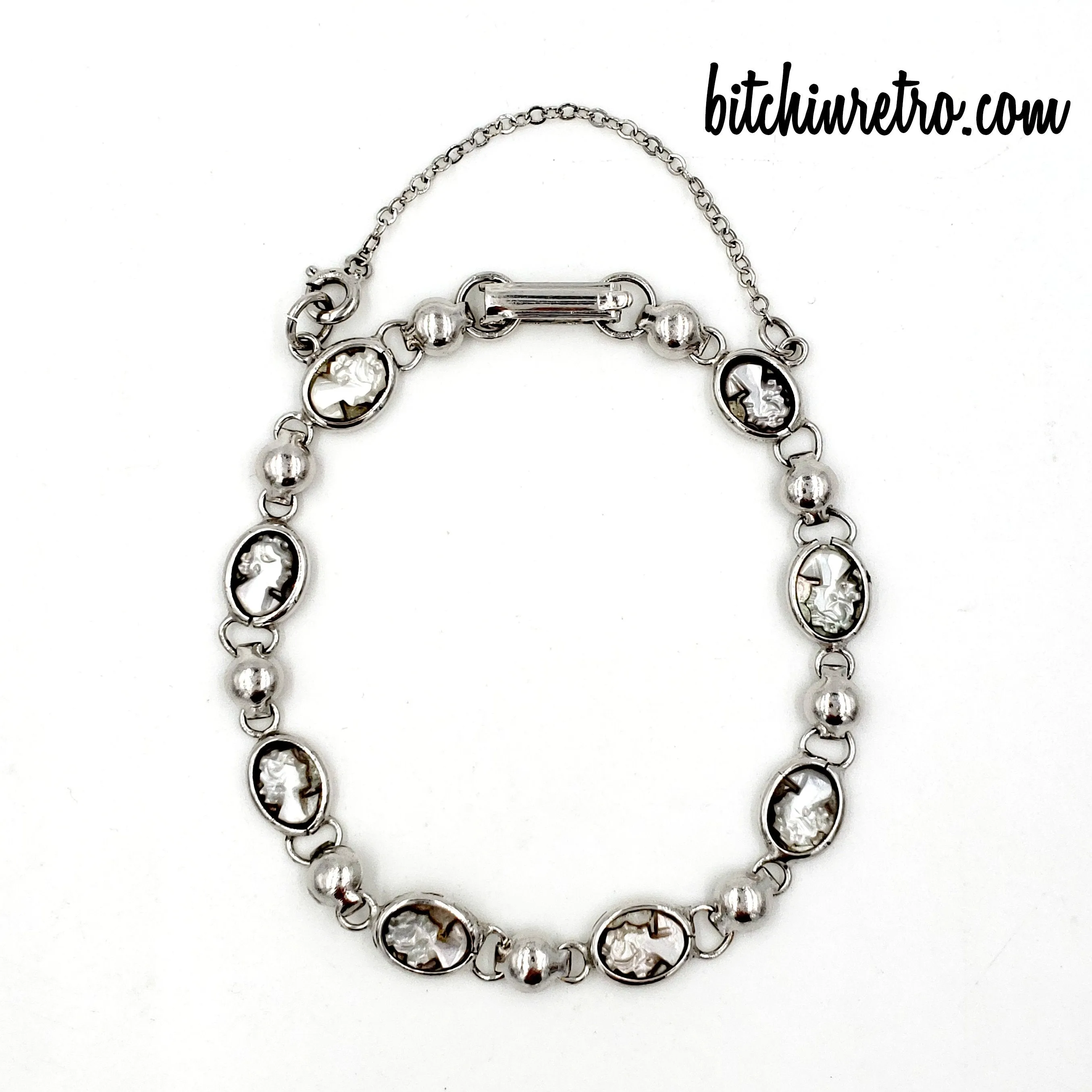 Sorrento Vintage Sterling Silver Mother of Pearl Cameo Bracelet