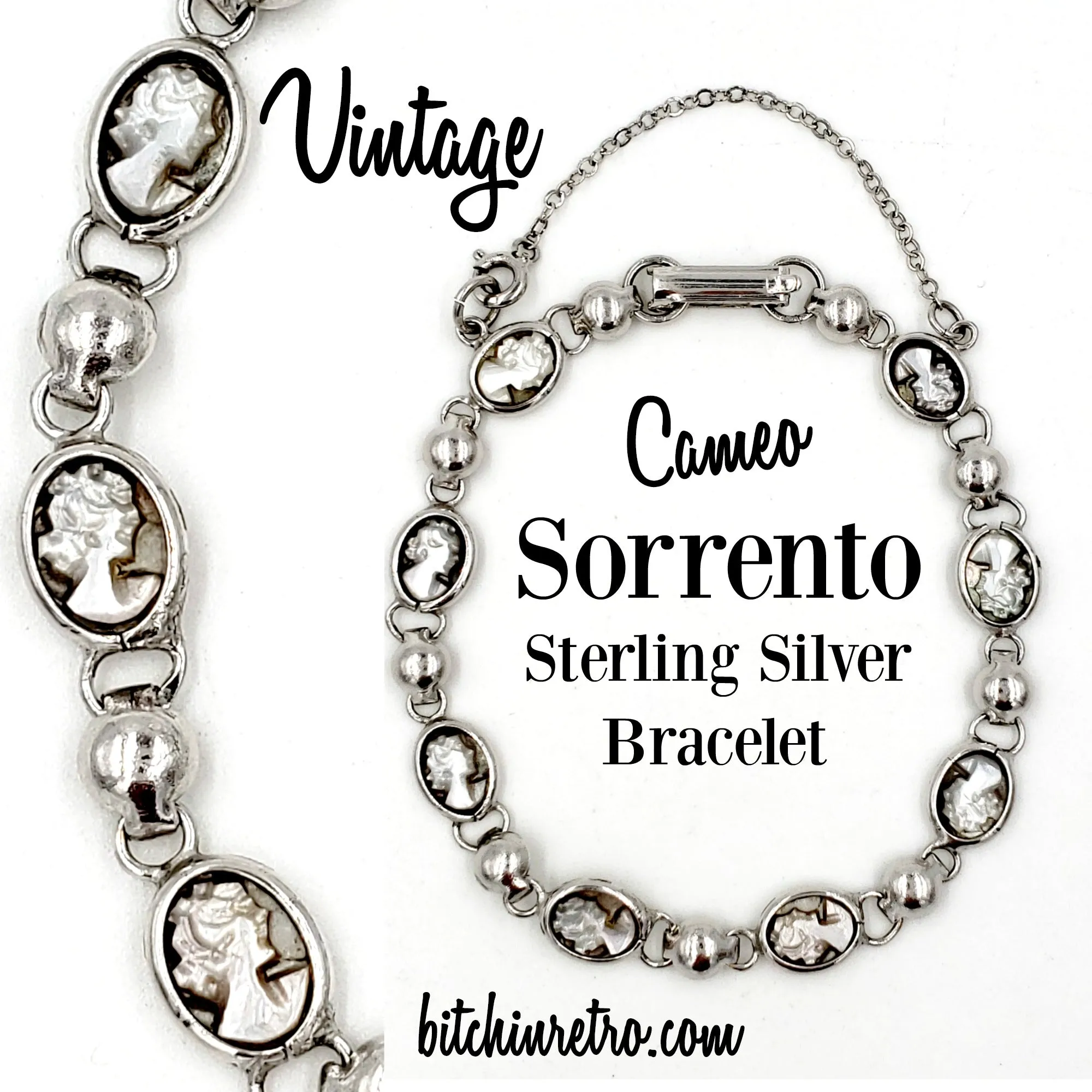 Sorrento Vintage Sterling Silver Mother of Pearl Cameo Bracelet