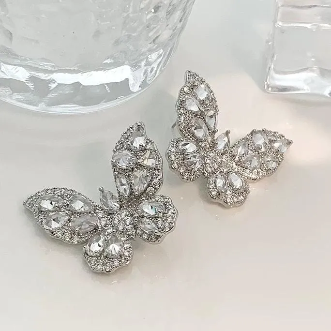 Sparkling Chunky CZ Inlaid Butterfly Stud Earrings