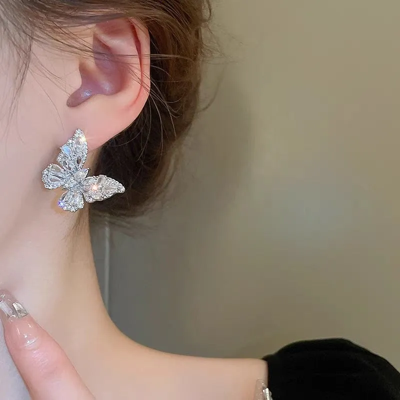 Sparkling Chunky CZ Inlaid Butterfly Stud Earrings