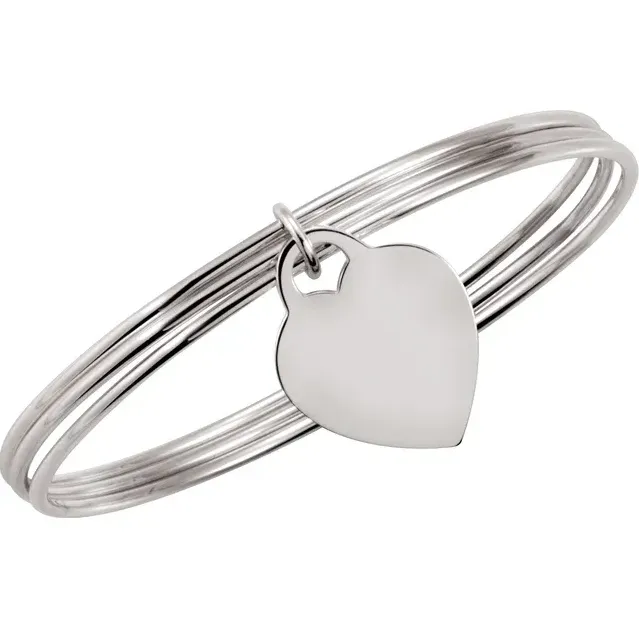 SS Triple Bangle 8" Bracelet with Heart INCL engraving