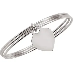 SS Triple Bangle 8" Bracelet with Heart INCL engraving