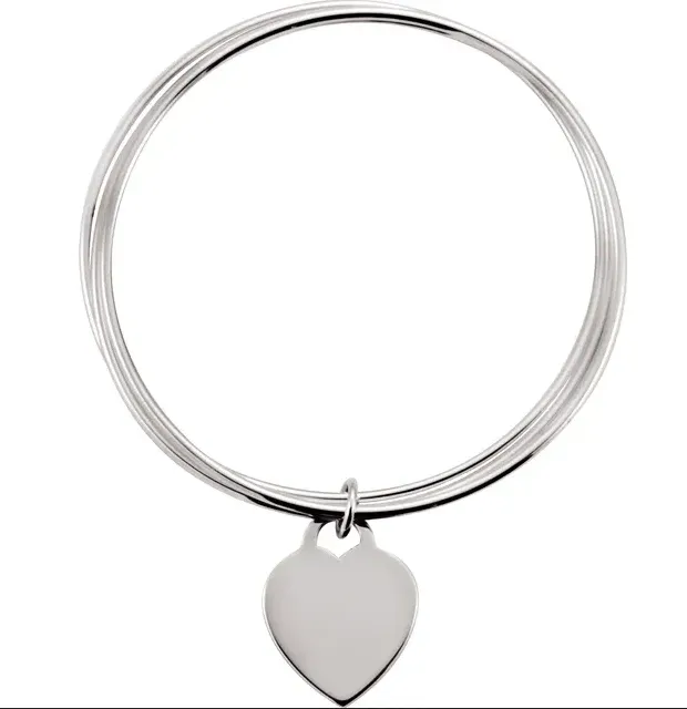 SS Triple Bangle 8" Bracelet with Heart INCL engraving