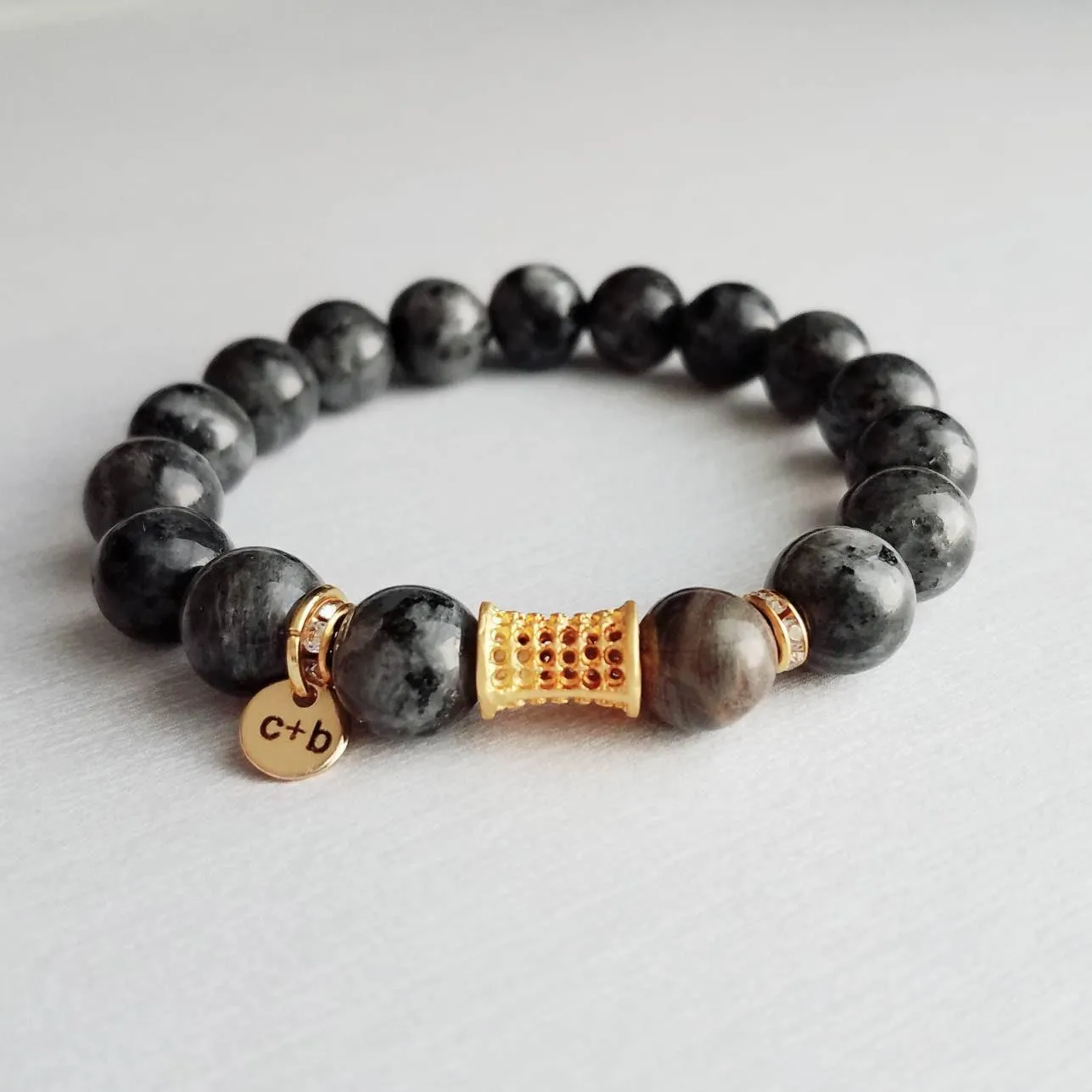 Stacking Bracelet Set, genuine stone bead bracelet, matte gemstone bracelet, black onyx dalmatian jasper grey gray larvikite labradorite gem