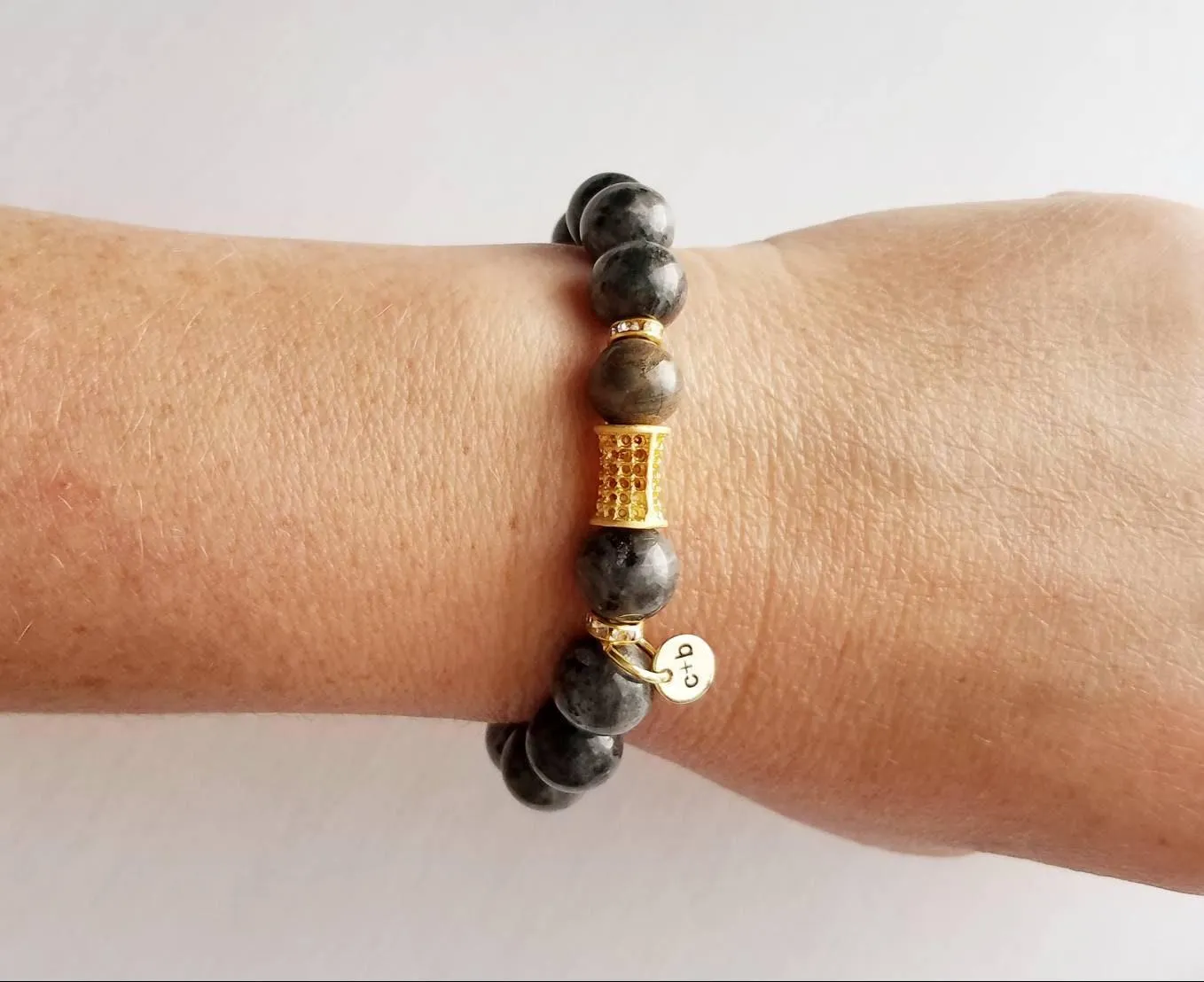 Stacking Bracelet Set, genuine stone bead bracelet, matte gemstone bracelet, black onyx dalmatian jasper grey gray larvikite labradorite gem