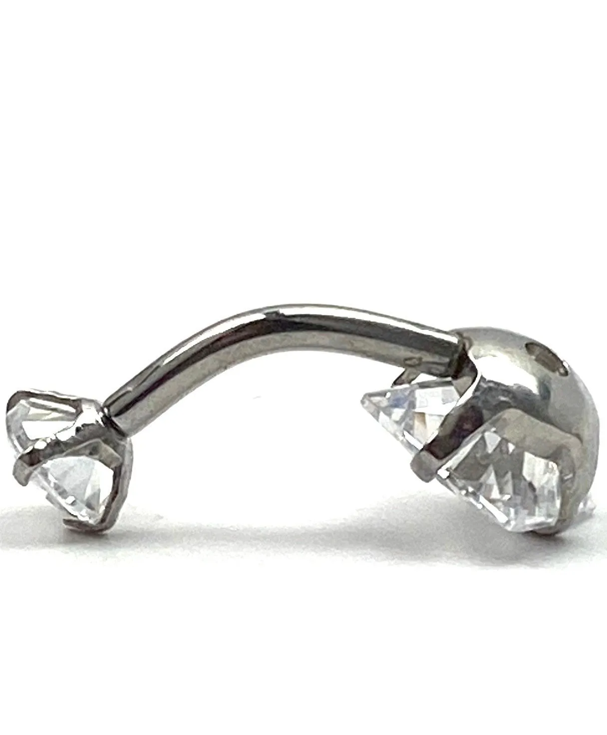 Stainless steal curved bar with double gem belly ring, SKU# 6-4