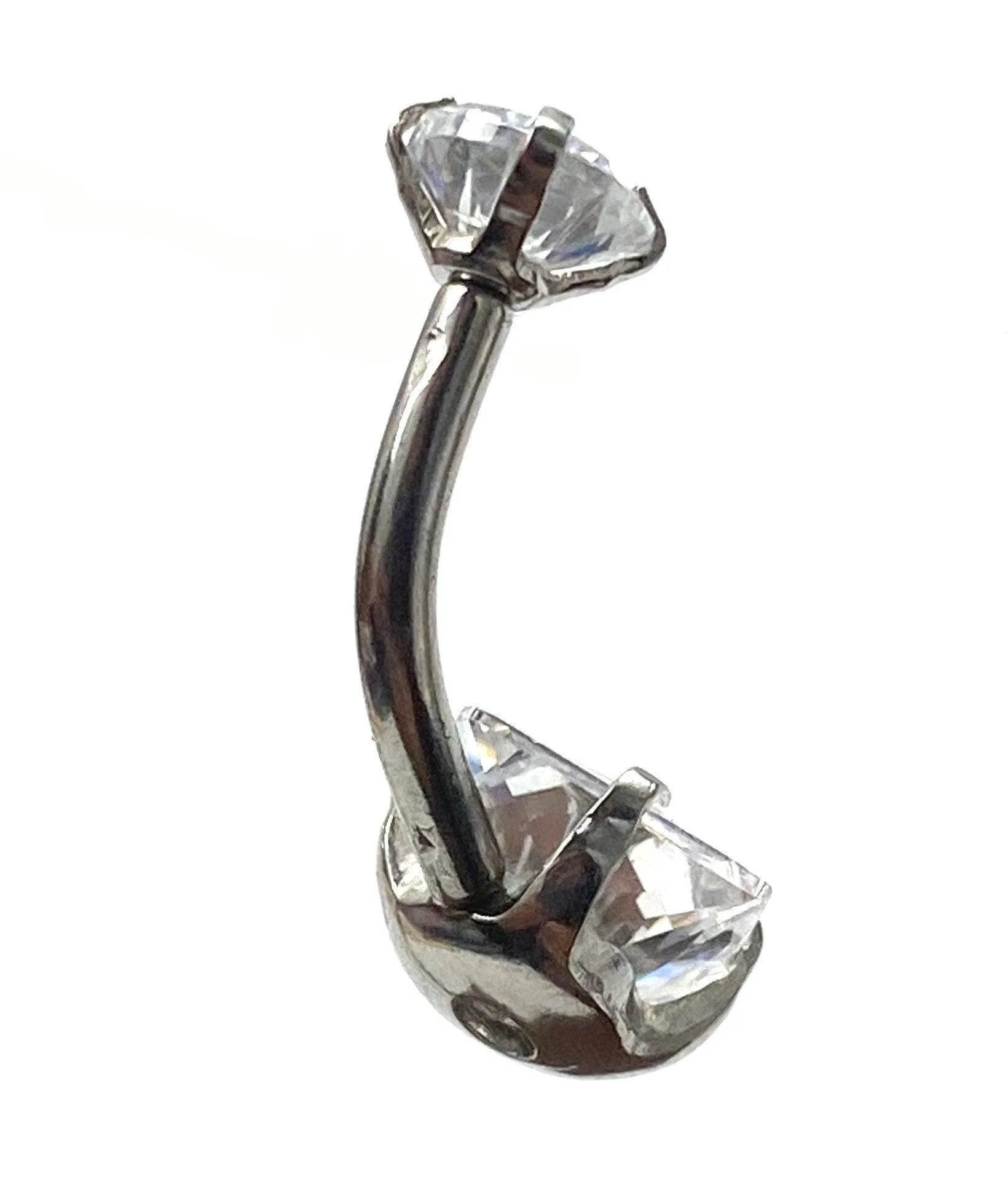 Stainless steal curved bar with double gem belly ring, SKU# 6-4