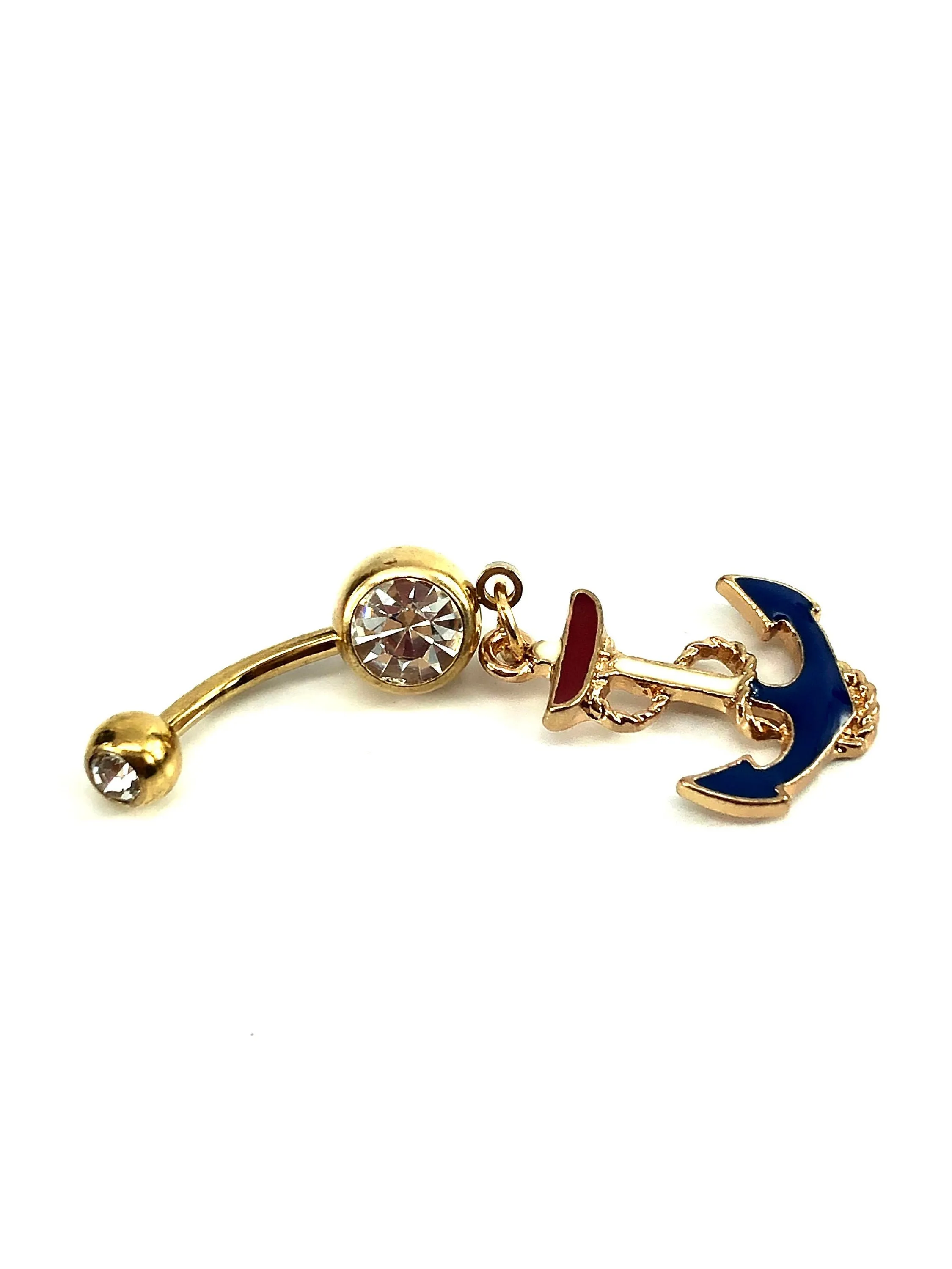 Stainless steel curve bar , anchor gem belly ring, SKU# NBR015
