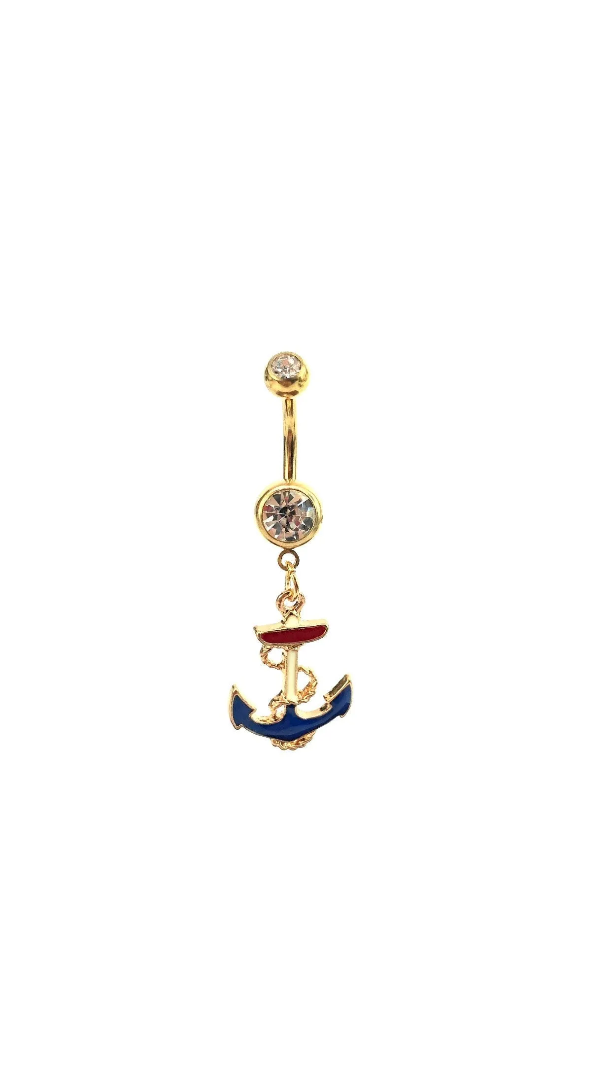 Stainless steel curve bar , anchor gem belly ring, SKU# NBR015