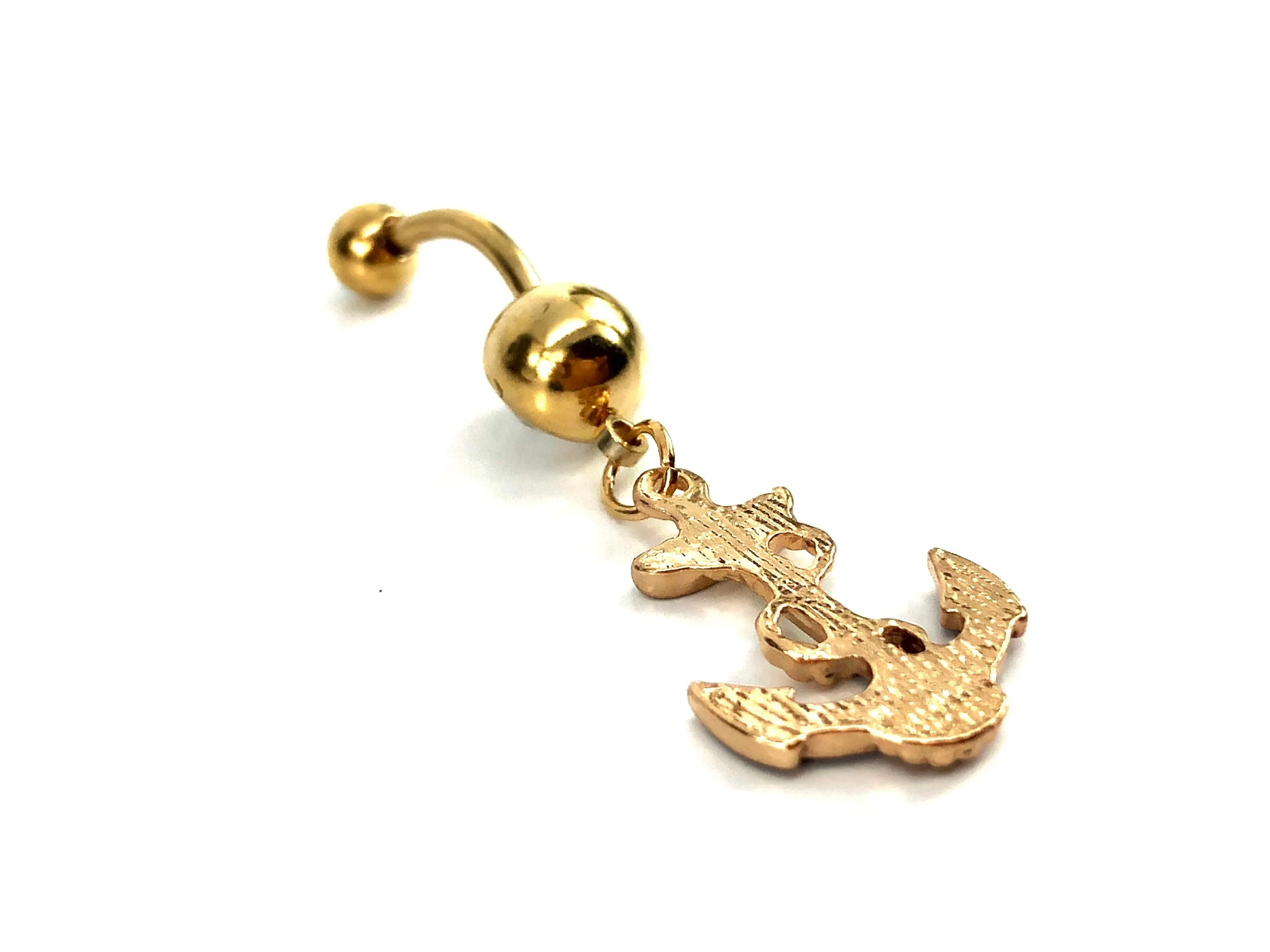 Stainless steel curve bar , anchor gem belly ring, SKU# NBR015