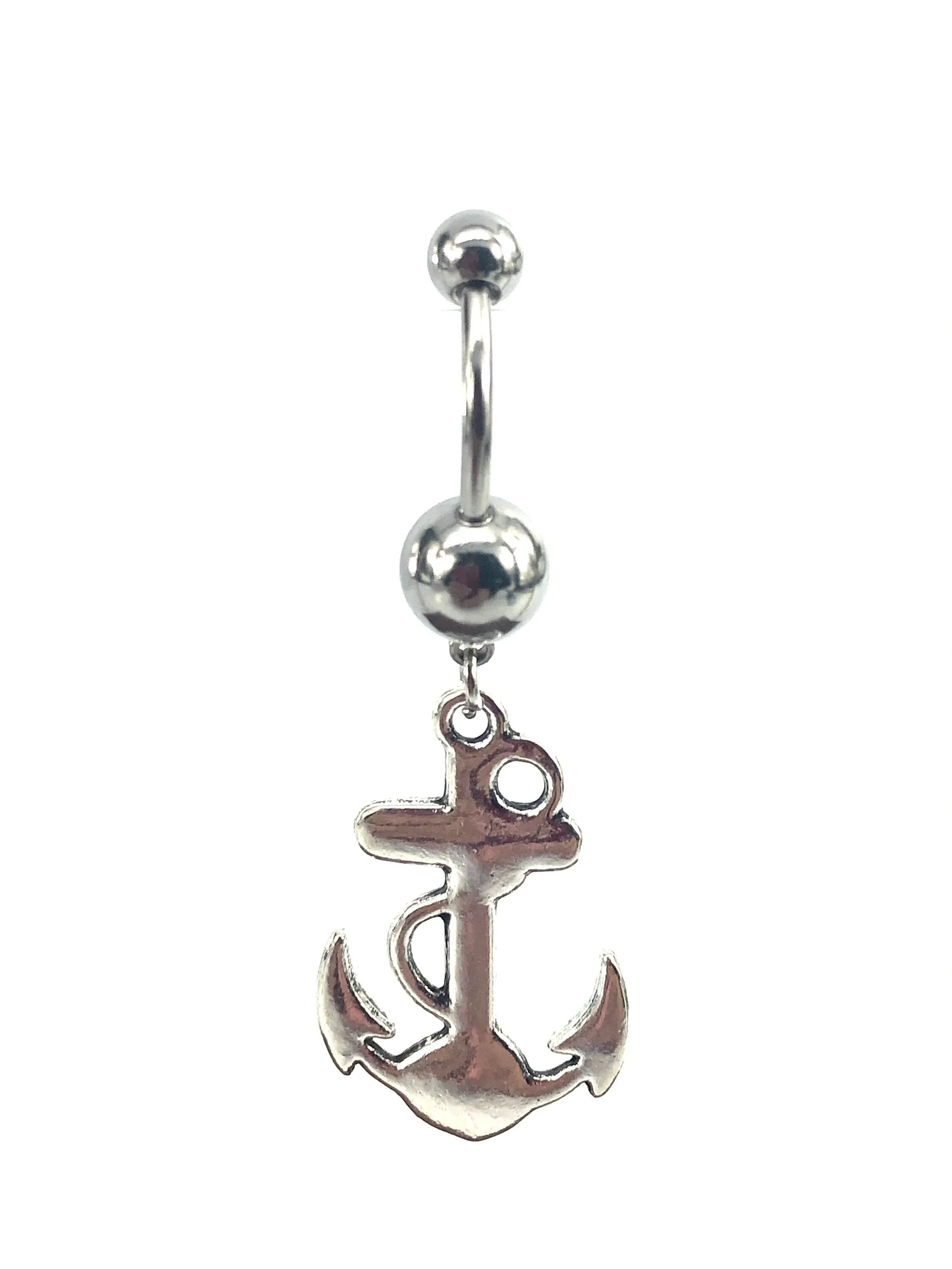 Stainless steel curve bar , anchor gem belly ring, SKU# NBR066