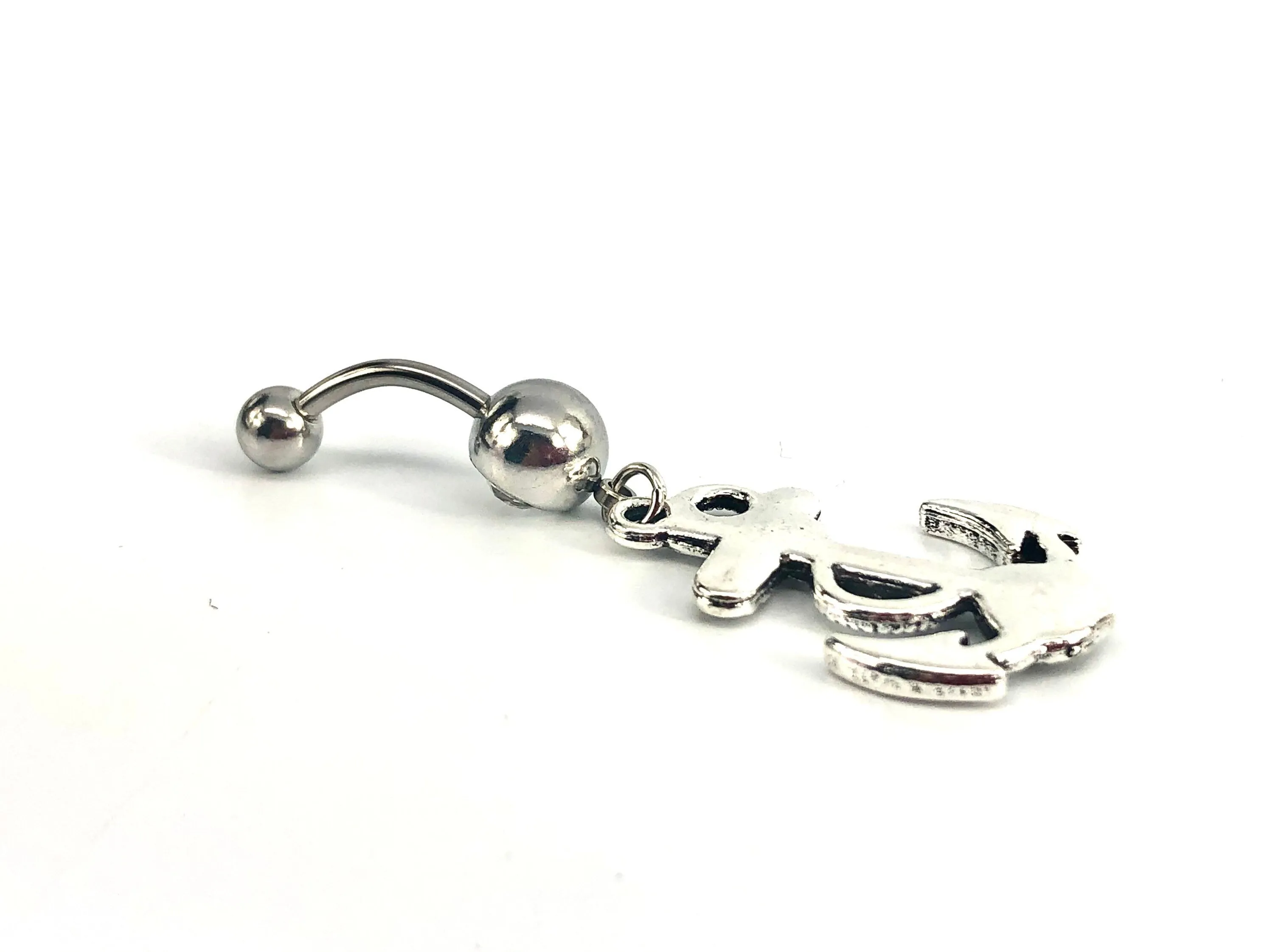 Stainless steel curve bar , anchor gem belly ring, SKU# NBR066