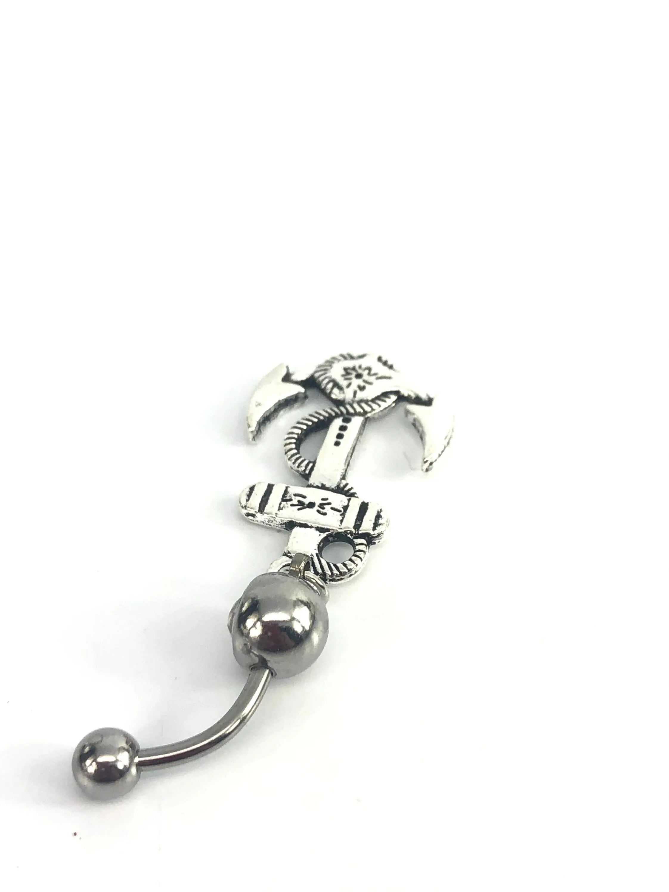 Stainless steel curve bar , anchor gem belly ring, SKU# NBR066