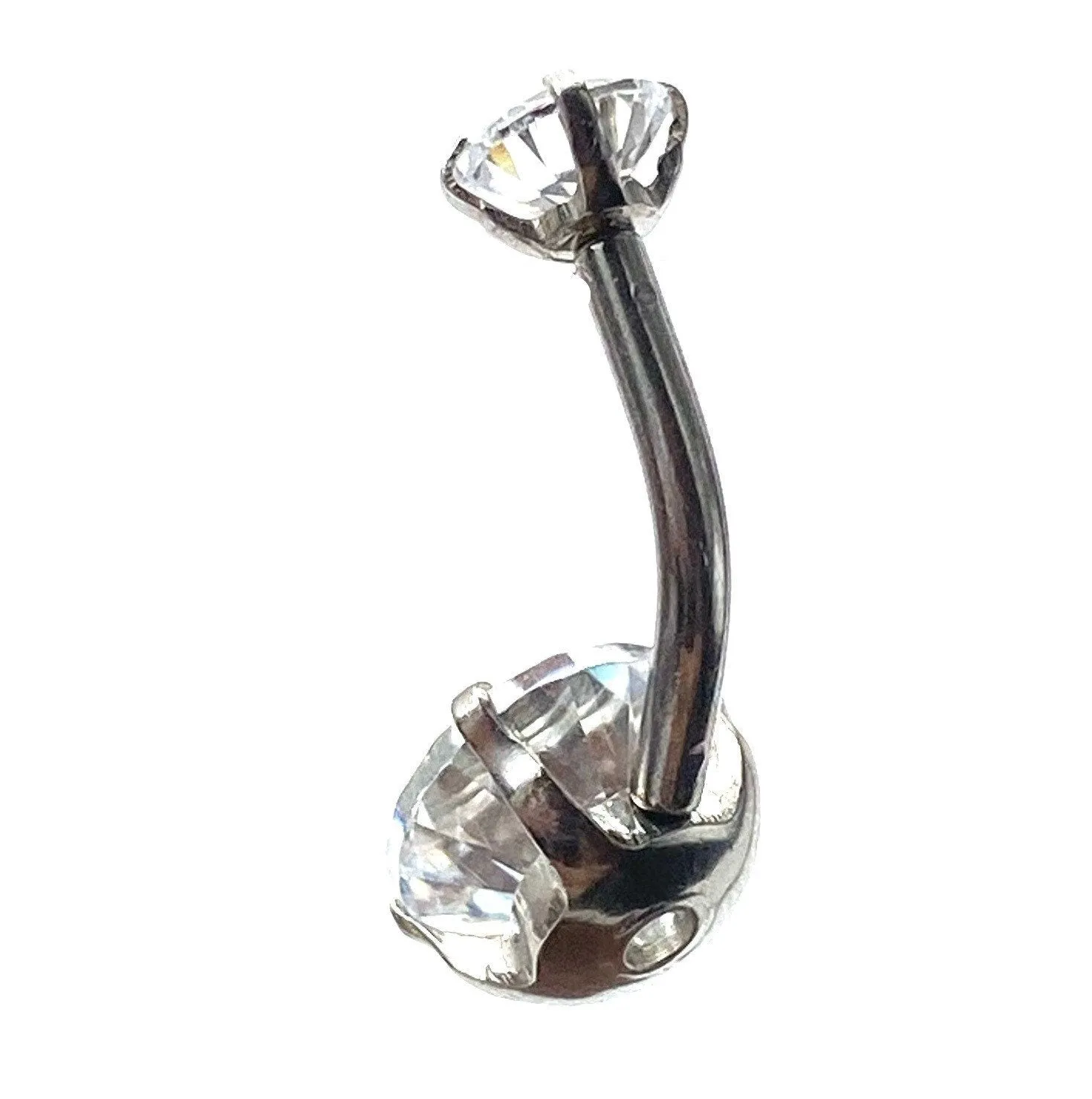 Stainless steel curve bar , double gem belly ring , SKU# 6-7