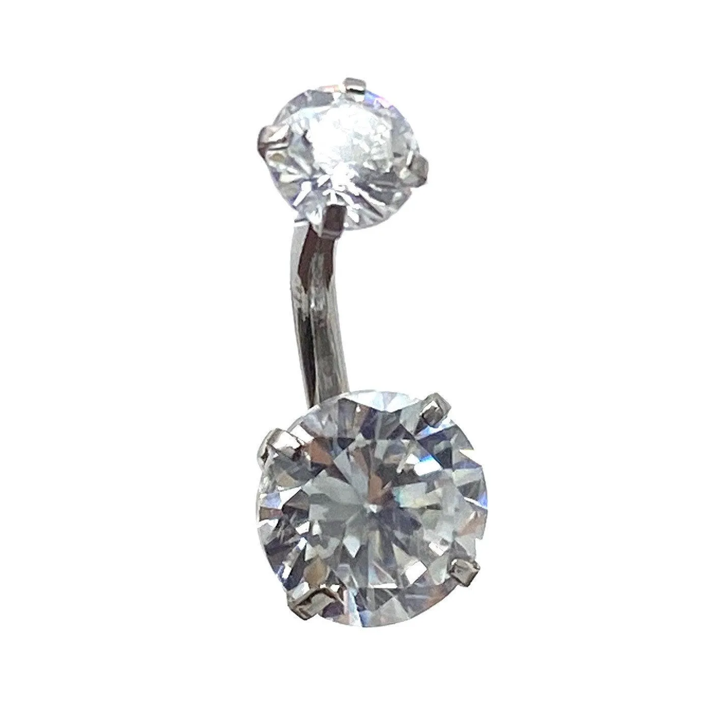 Stainless steel curve bar , double gem belly ring , SKU# 6-7