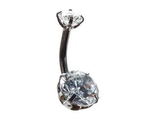 Stainless steel curve bar , double gem belly ring , SKU# 6-7