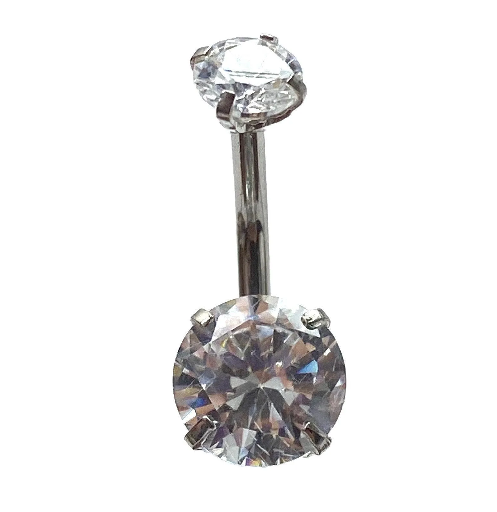 Stainless steel curve bar , double gem belly ring , SKU# 6-7
