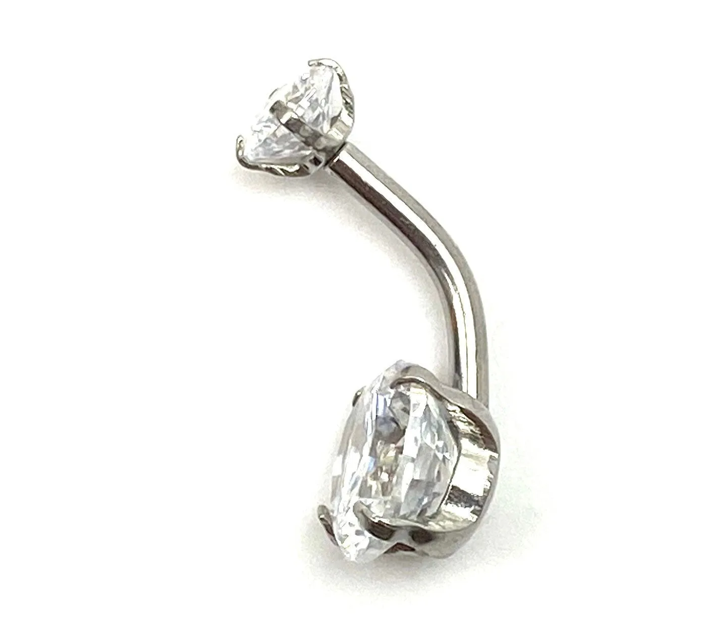 Stainless steel curve bar , double gem belly ring , SKU# 6-7