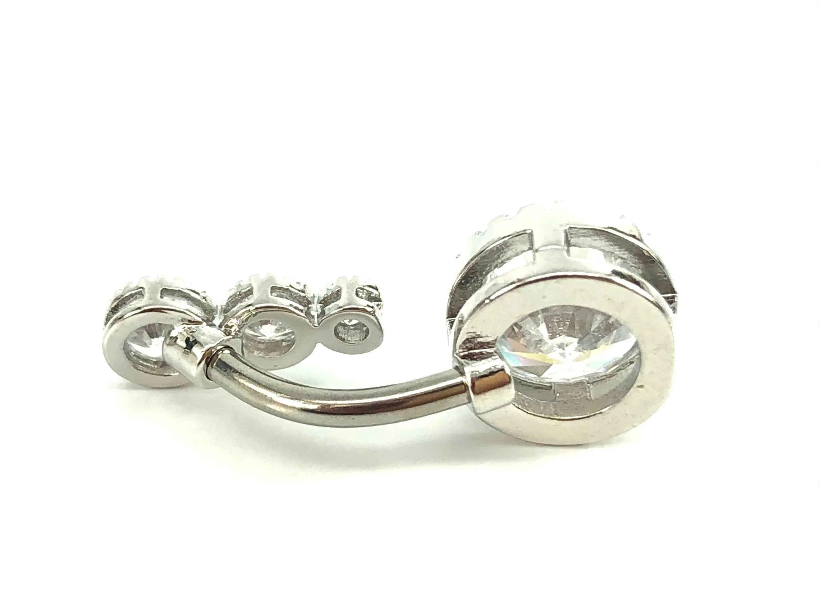 Stainless steel curve bar , double gem belly ring, SKU# NBR019
