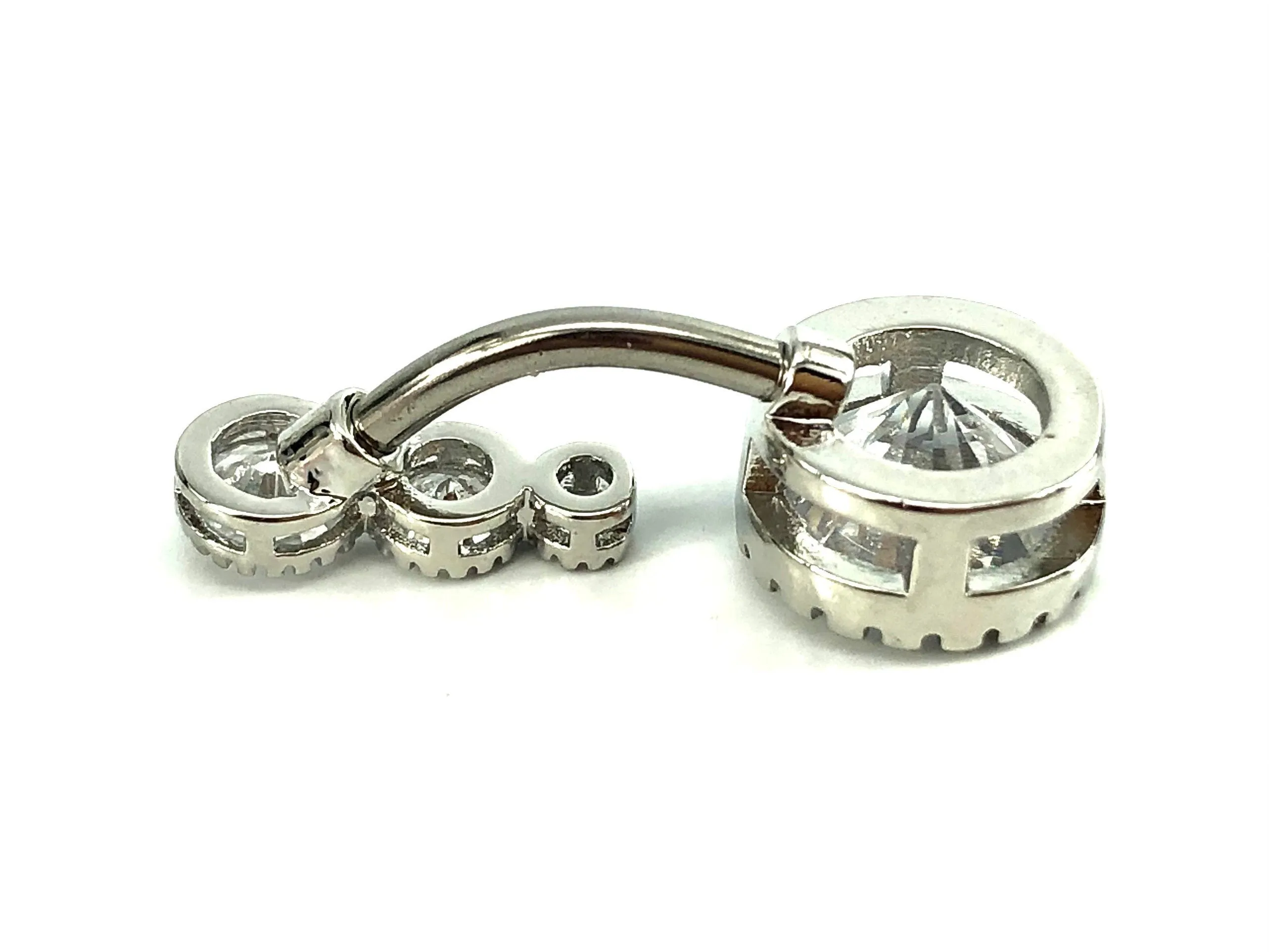 Stainless steel curve bar , double gem belly ring, SKU# NBR019