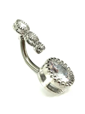 Stainless steel curve bar , double gem belly ring, SKU# NBR019