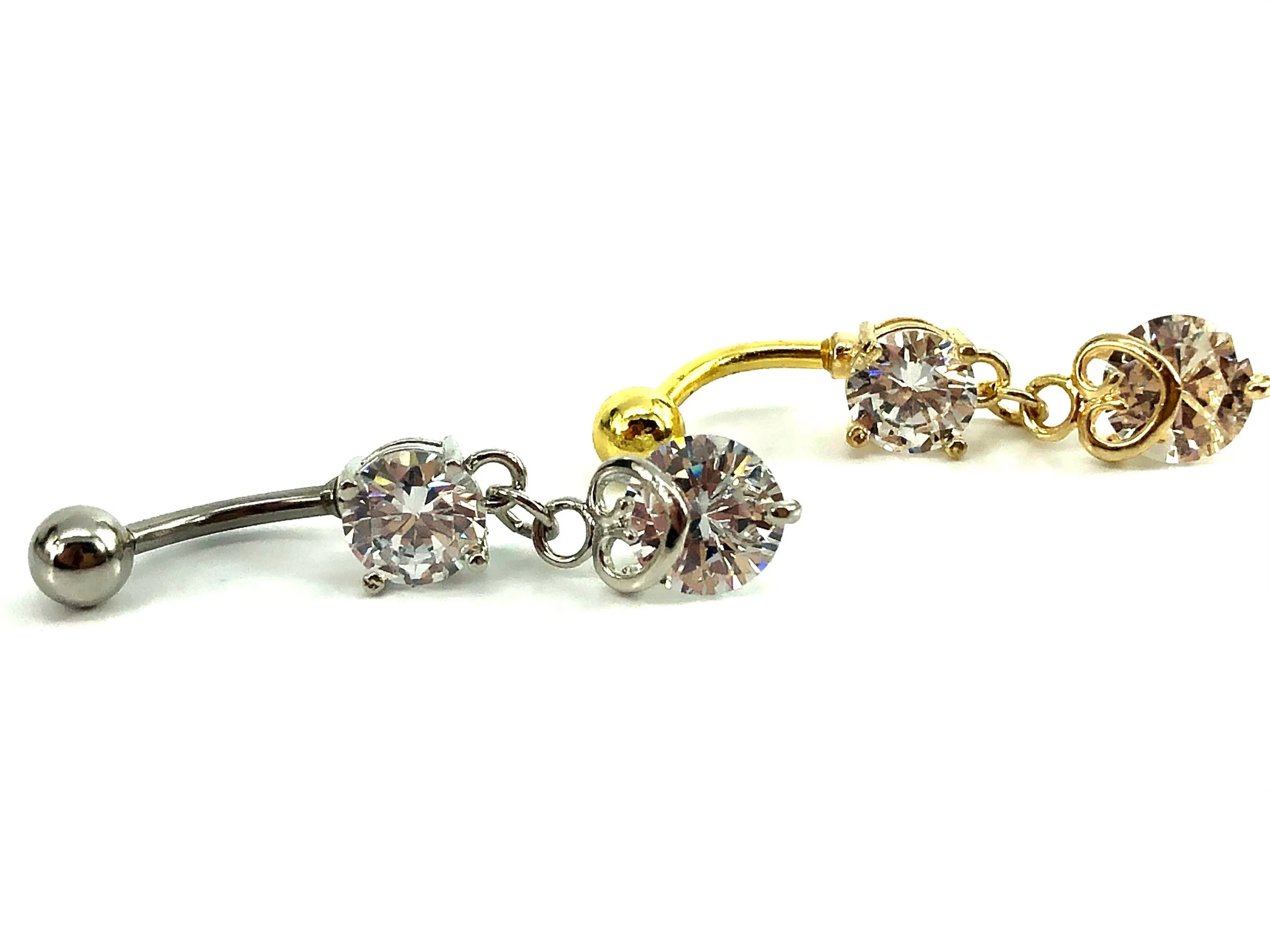 Stainless steel curve bar , double heart gem belly ring, SKU# 10-5
