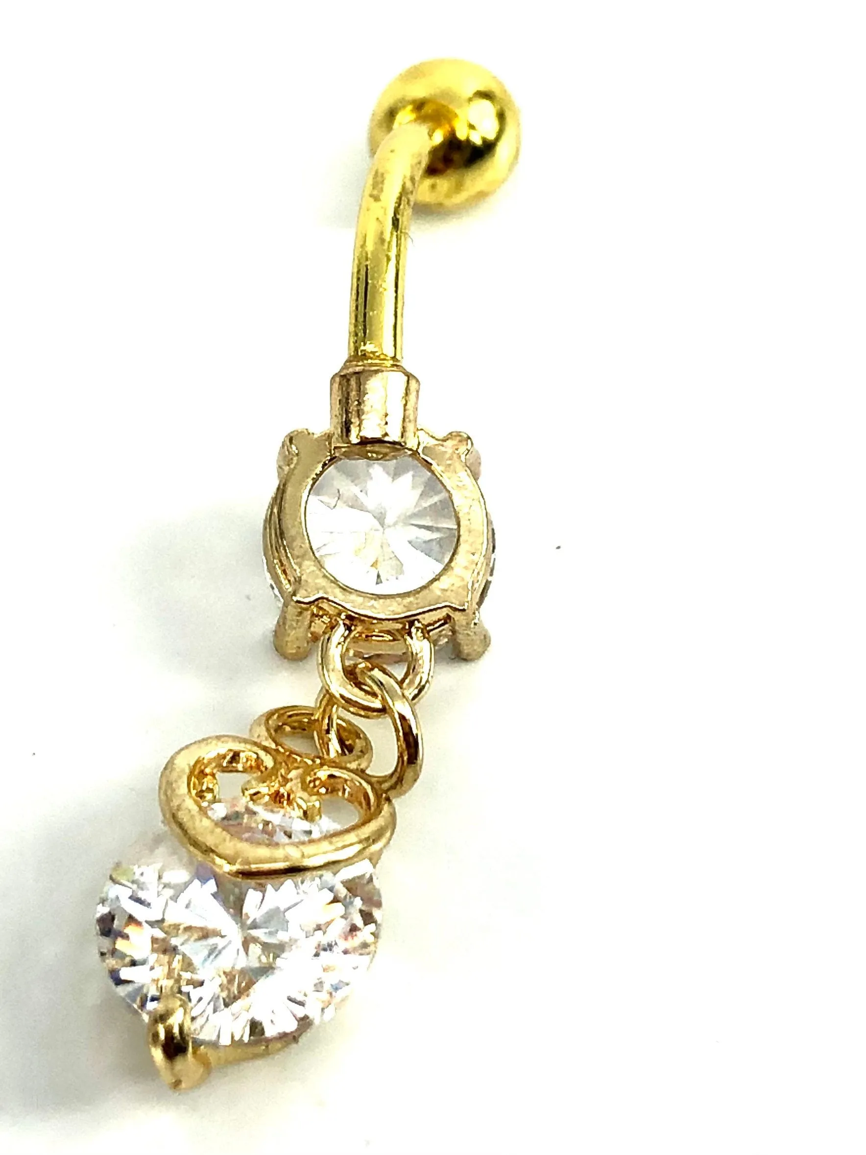 Stainless steel curve bar , double heart gem belly ring, SKU# 10-5