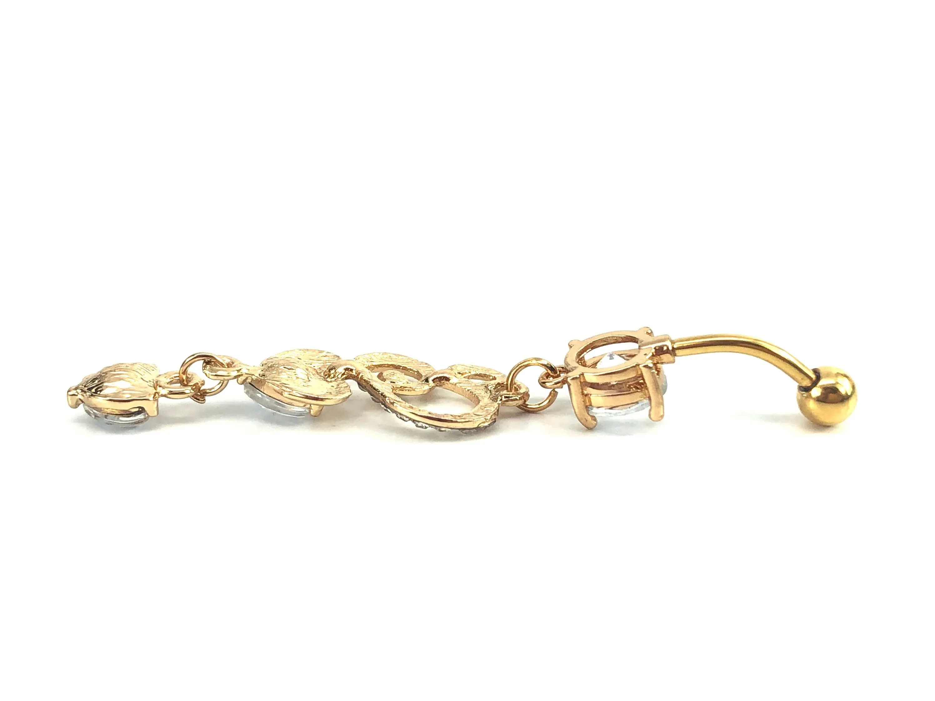 Stainless steel curve bar , double heart gem belly ring, SKU# NBR027