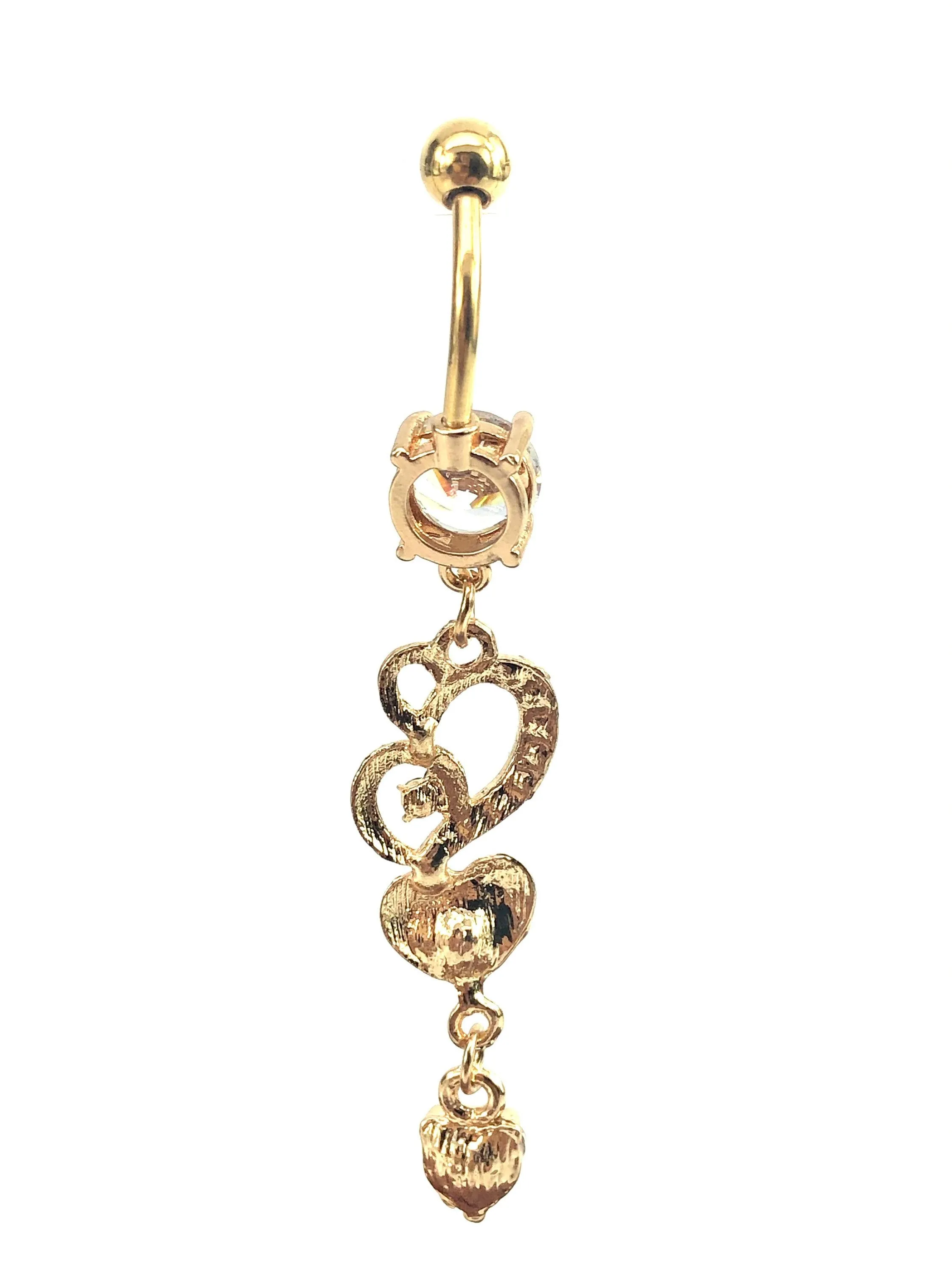Stainless steel curve bar , double heart gem belly ring, SKU# NBR027