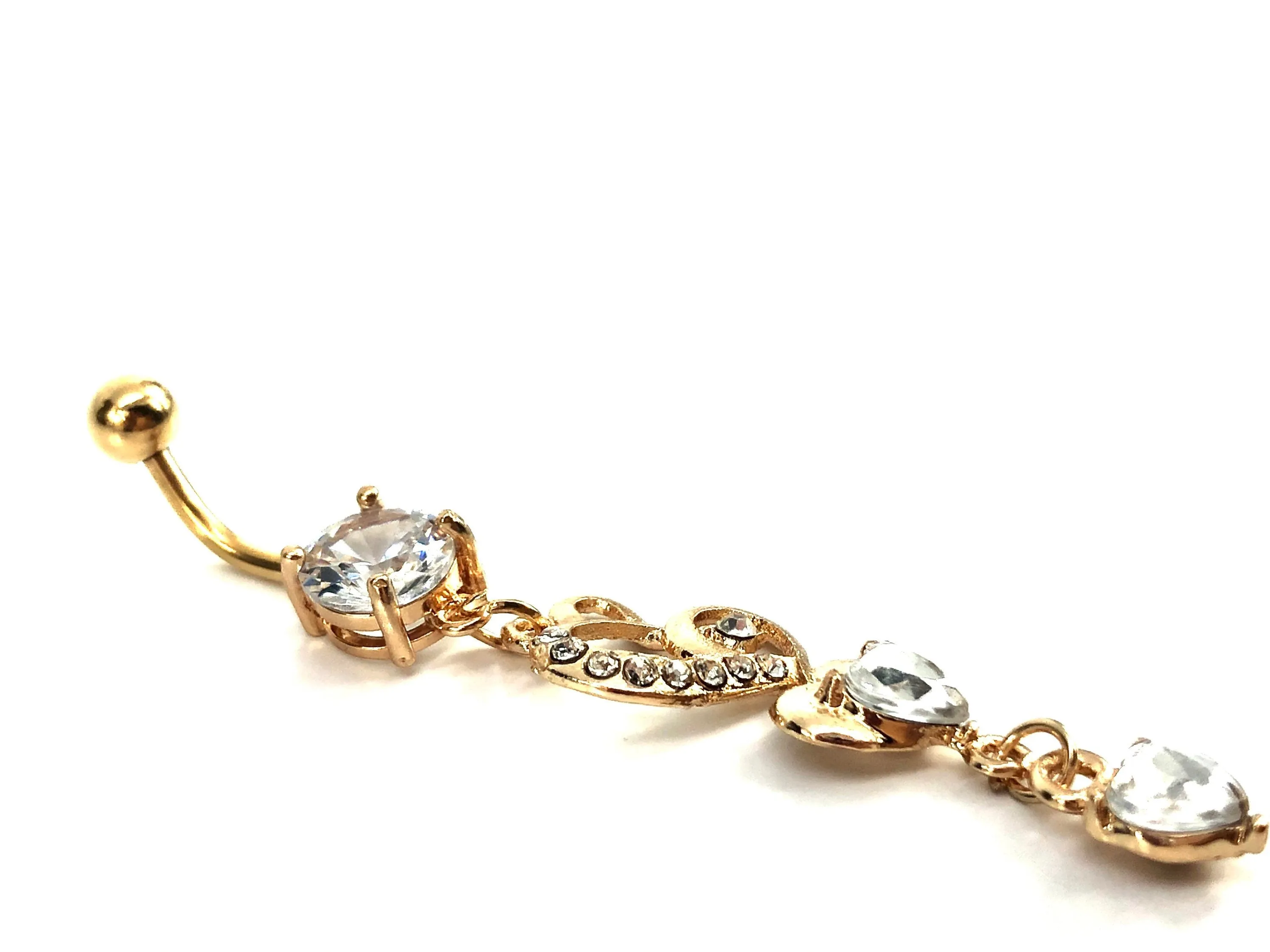 Stainless steel curve bar , double heart gem belly ring, SKU# NBR027