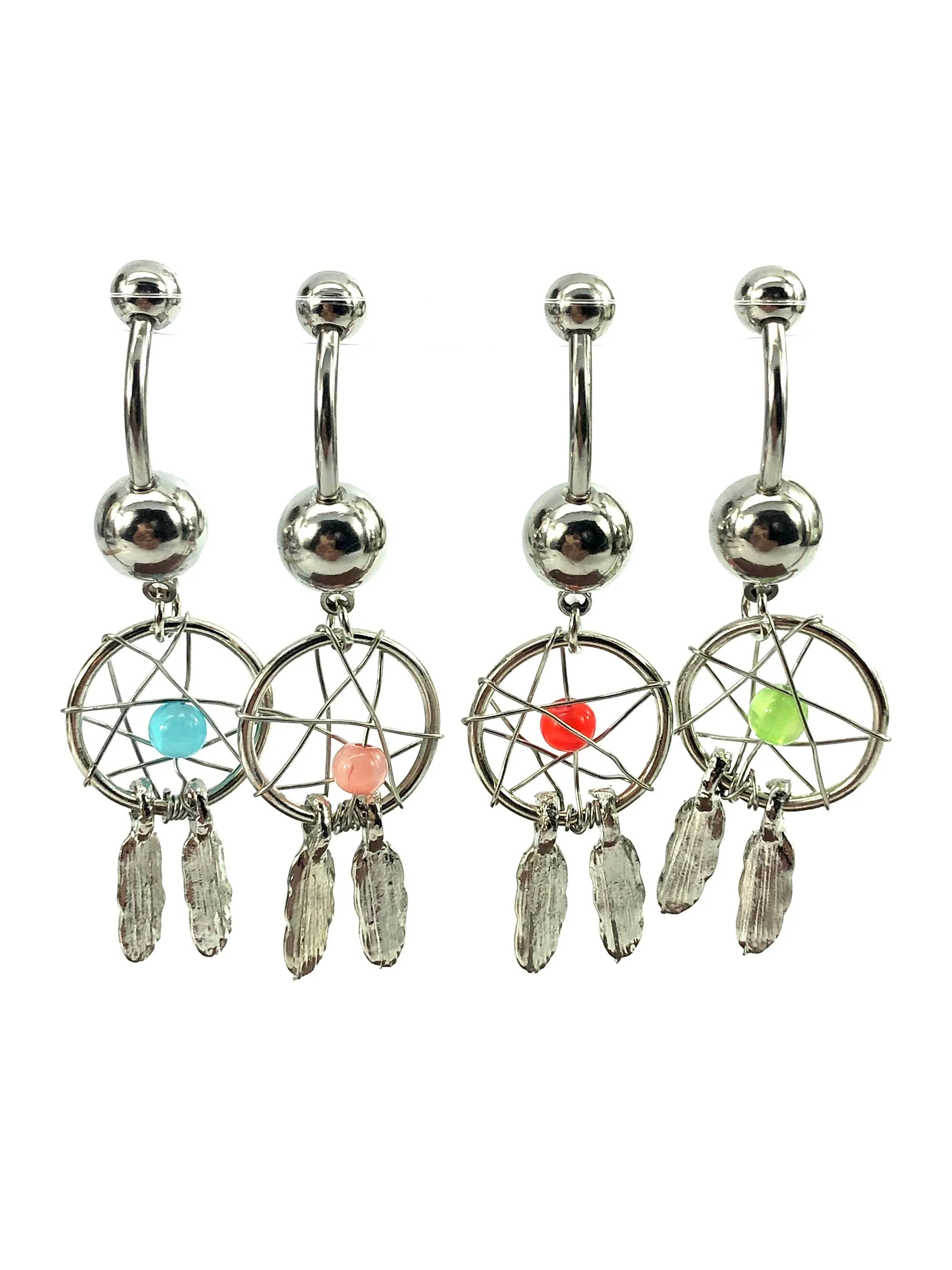Stainless steel curve bar , dream catcher gem belly ring, SKU# NBR014