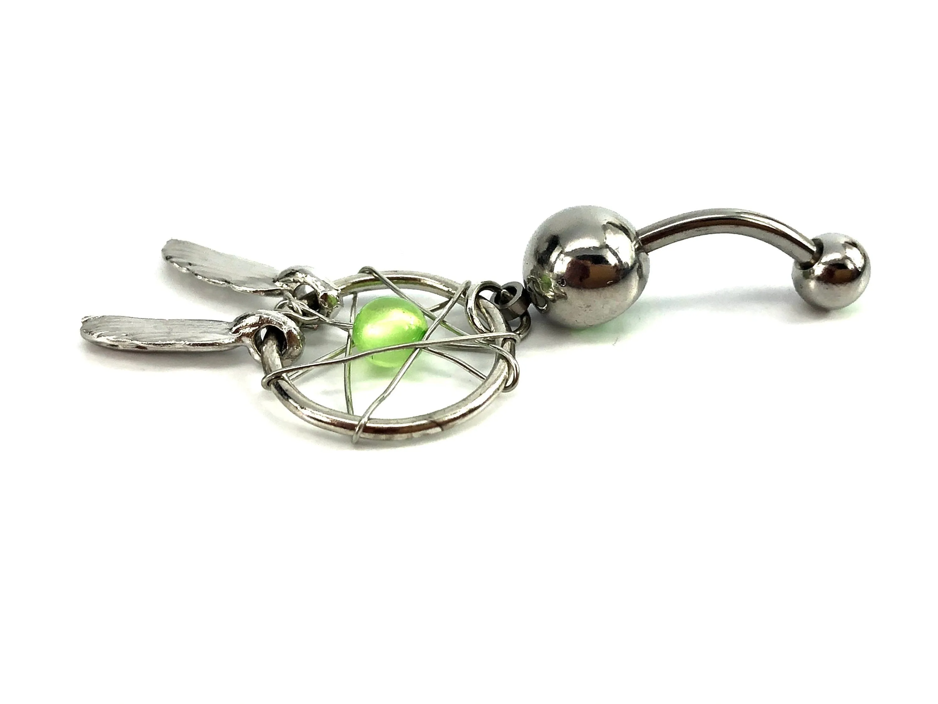 Stainless steel curve bar , dream catcher gem belly ring, SKU# NBR014