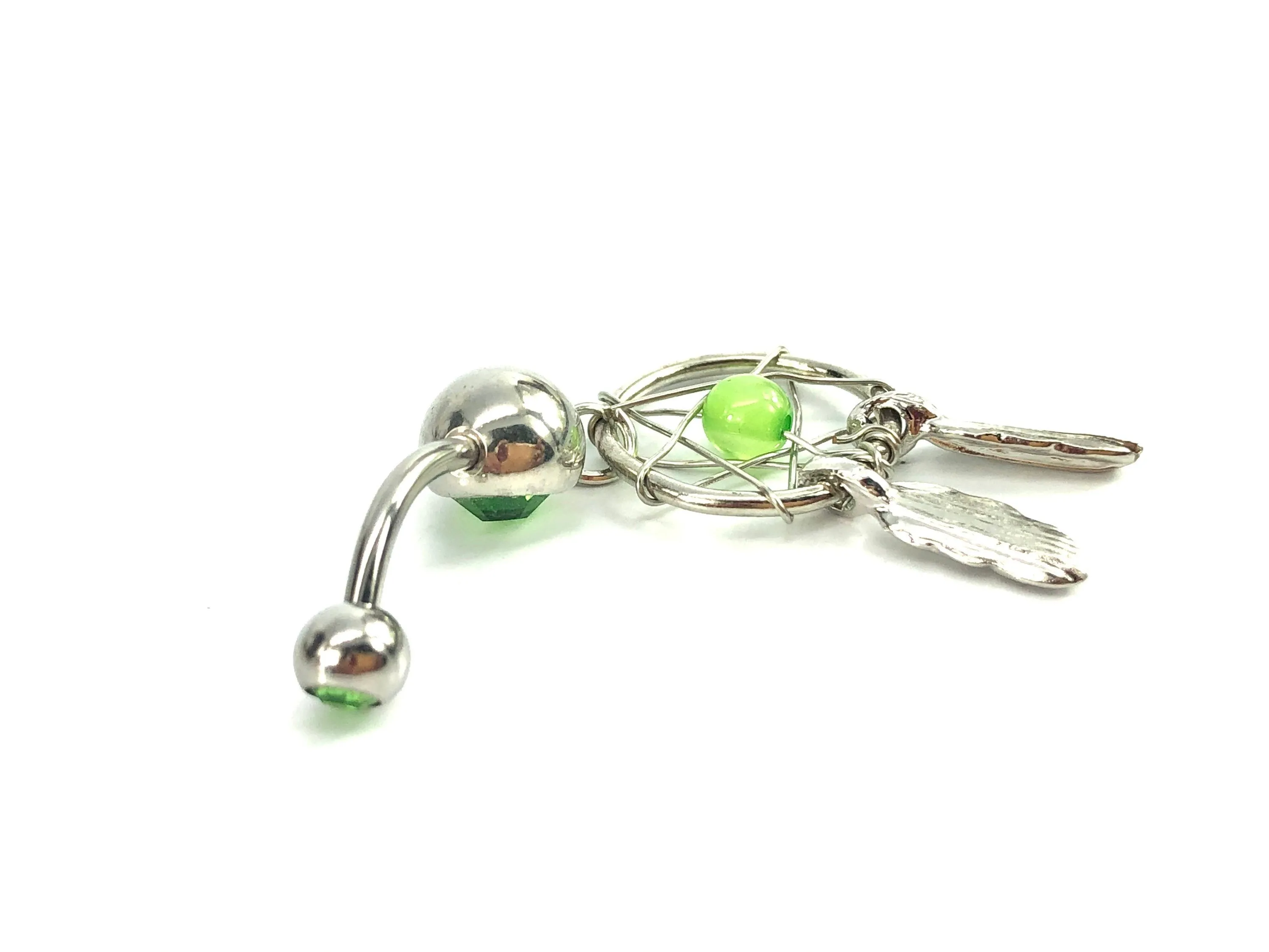 Stainless steel curve bar , dream catcher gem belly ring, SKU# NBR014