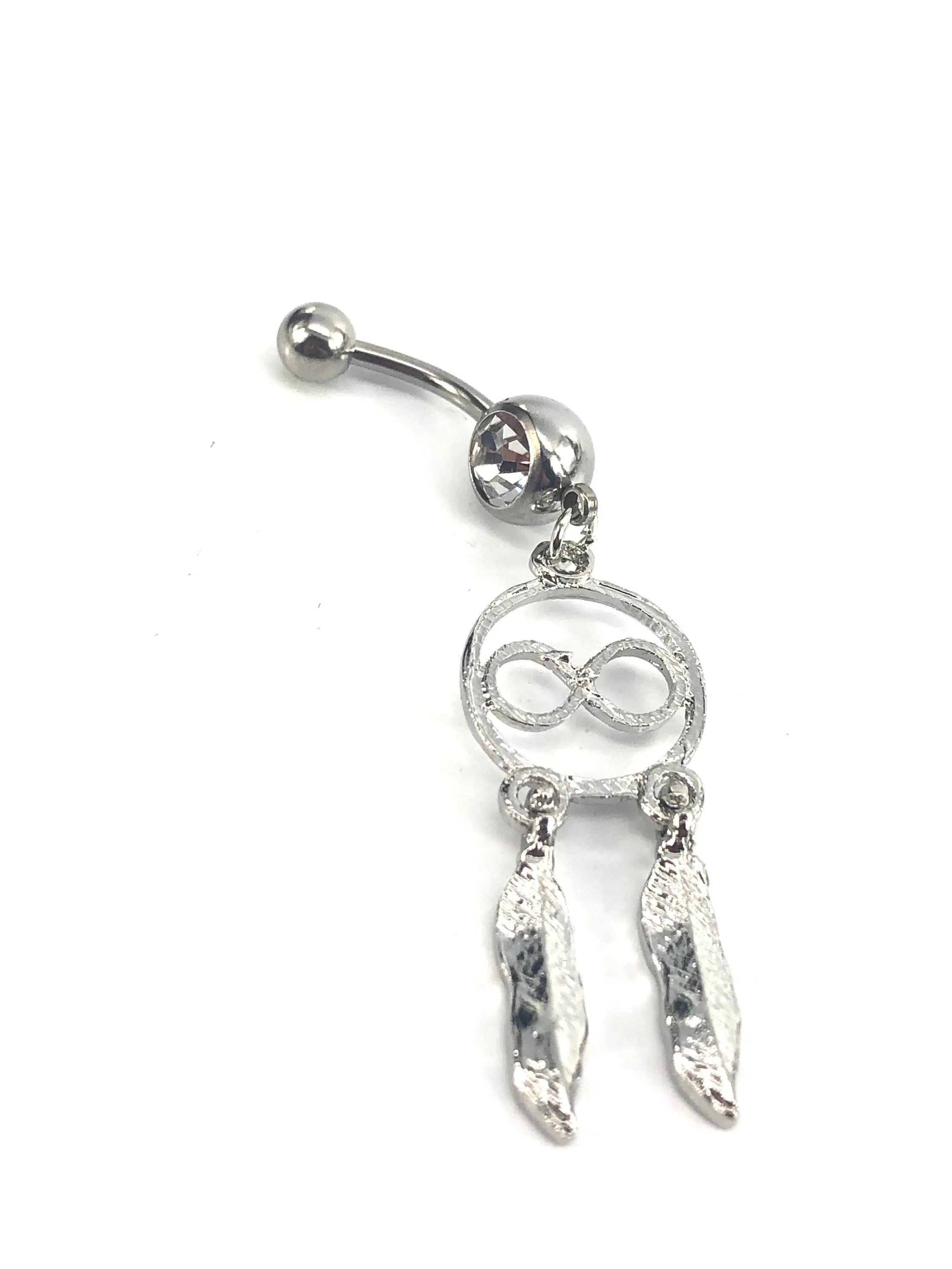 Stainless steel curve bar , dream catcher gem belly ring, SKU# NBR025