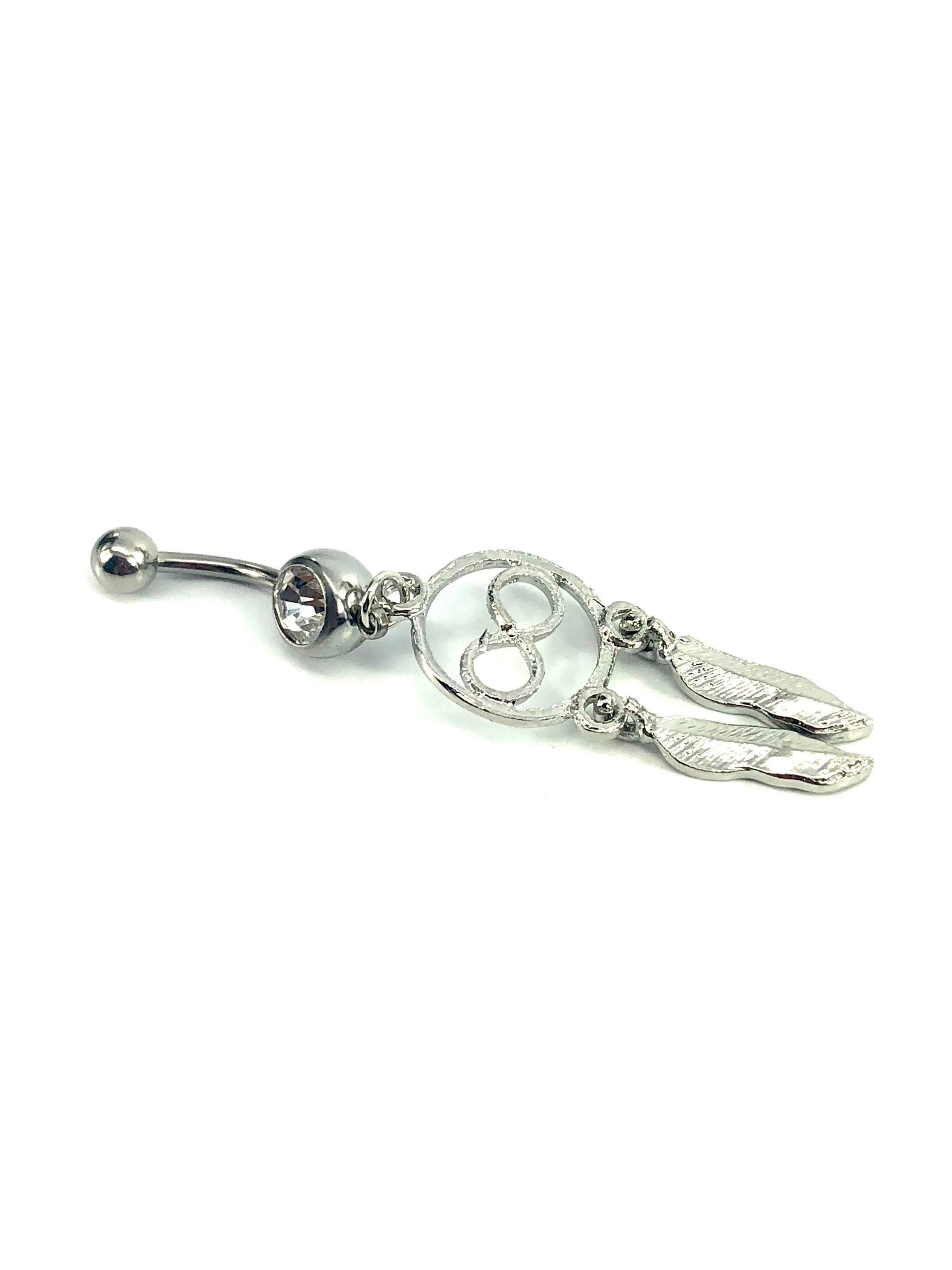 Stainless steel curve bar , dream catcher gem belly ring, SKU# NBR025