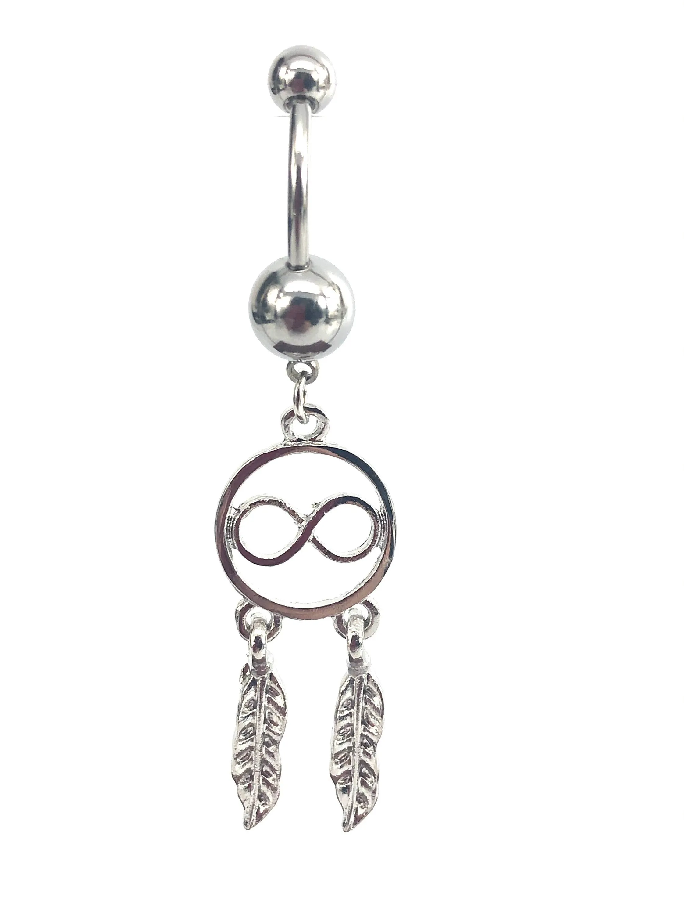 Stainless steel curve bar , dream catcher gem belly ring, SKU# NBR025