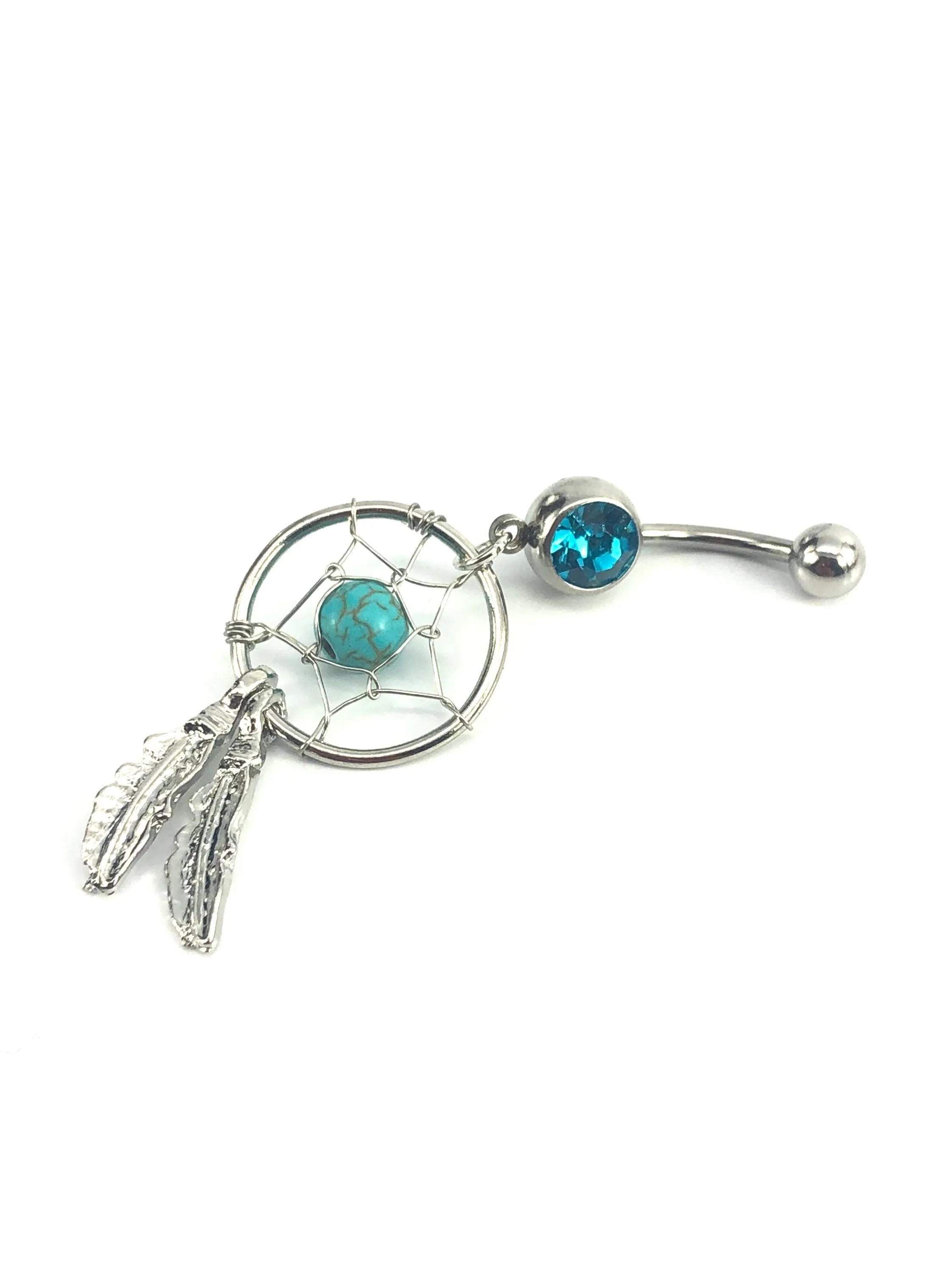 Stainless steel curve bar , dream catcher gem belly ring, SKU# NBR029