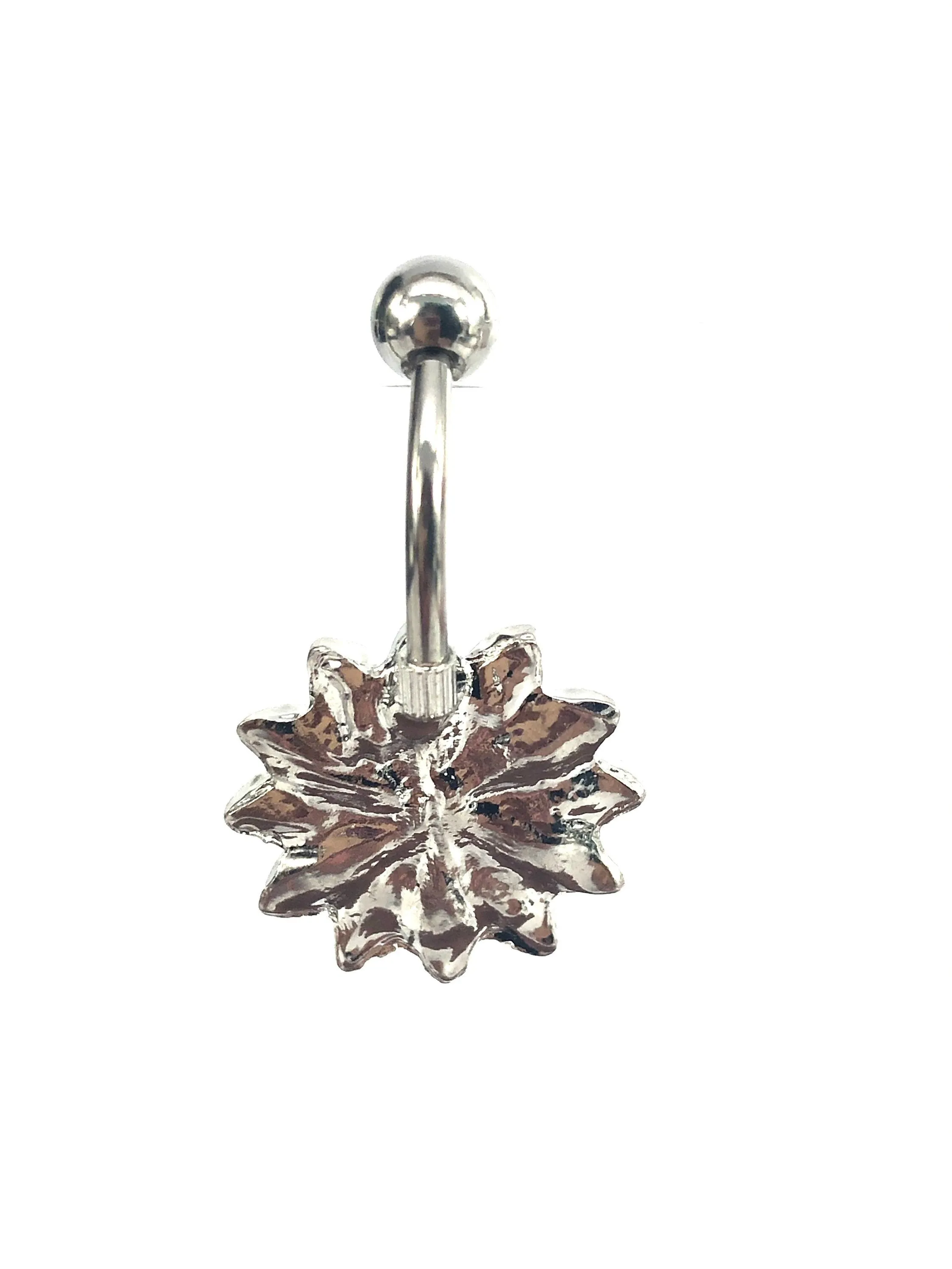 Stainless steel curve bar , flower gem belly ring, SKU# NBR067