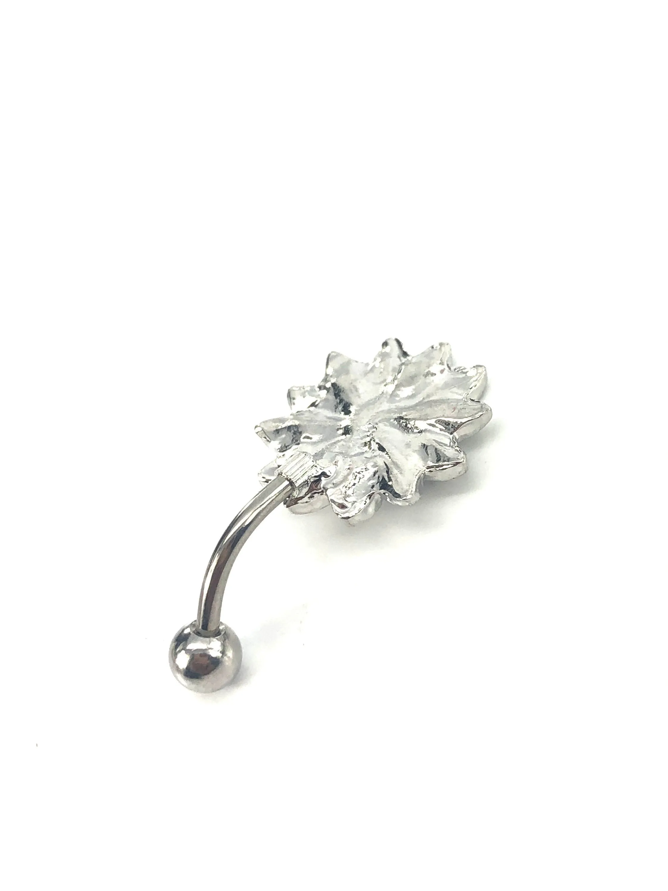 Stainless steel curve bar , flower gem belly ring, SKU# NBR067