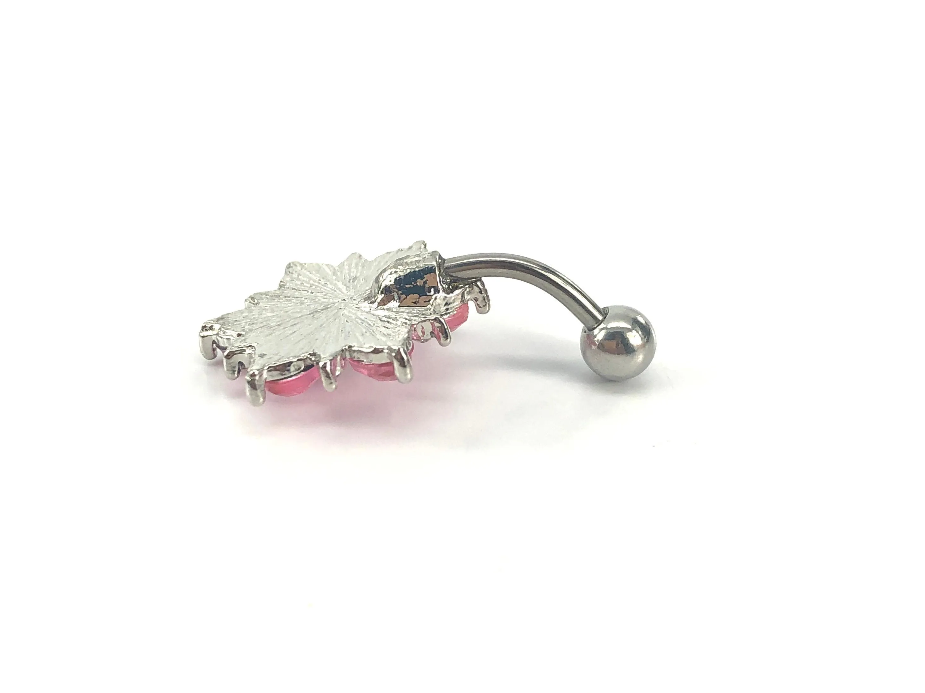 Stainless steel curve bar , flower gem belly ring, SKU# NBR070