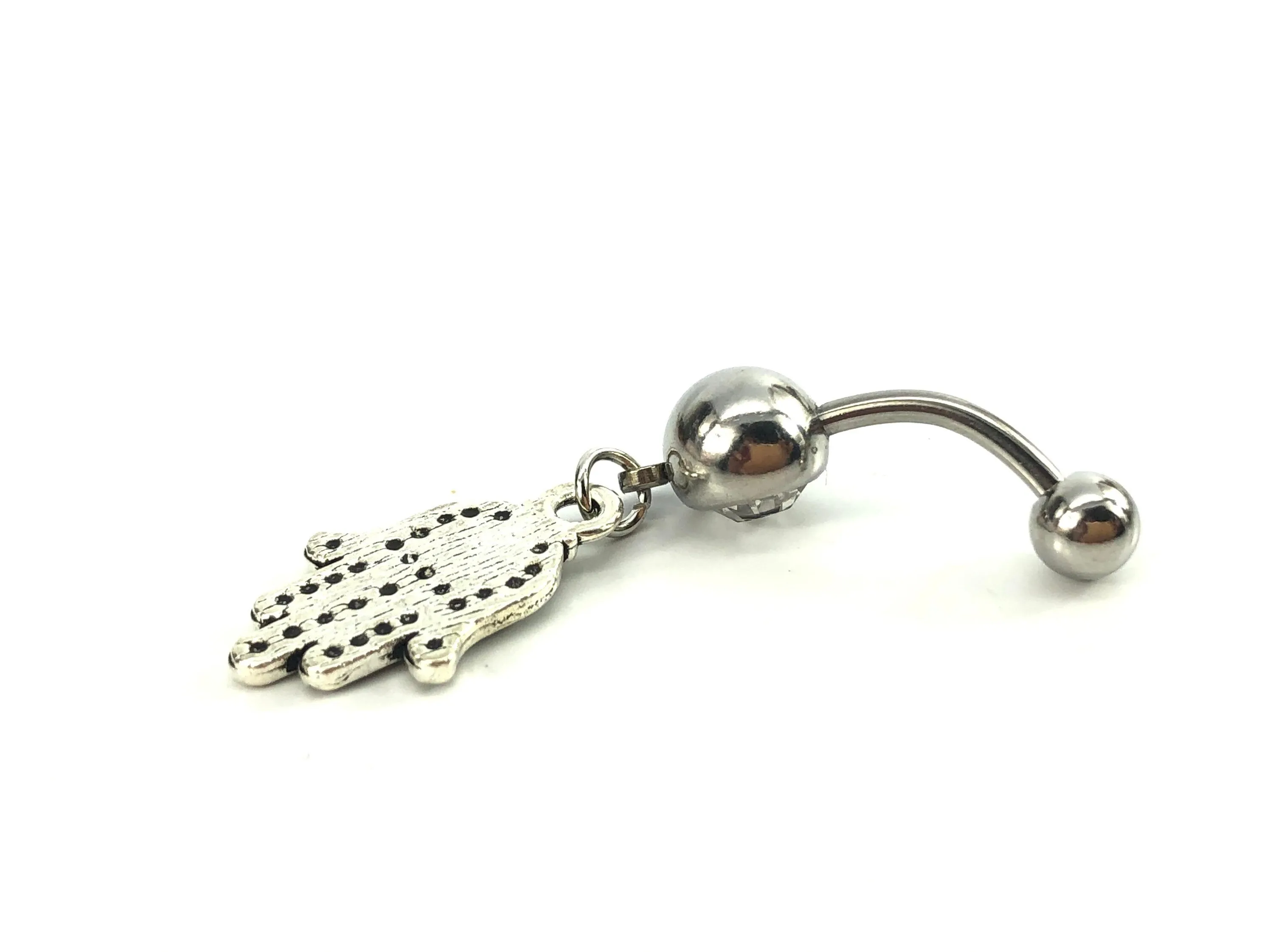 Stainless steel curve bar gem belly ring, SKU# NBR028