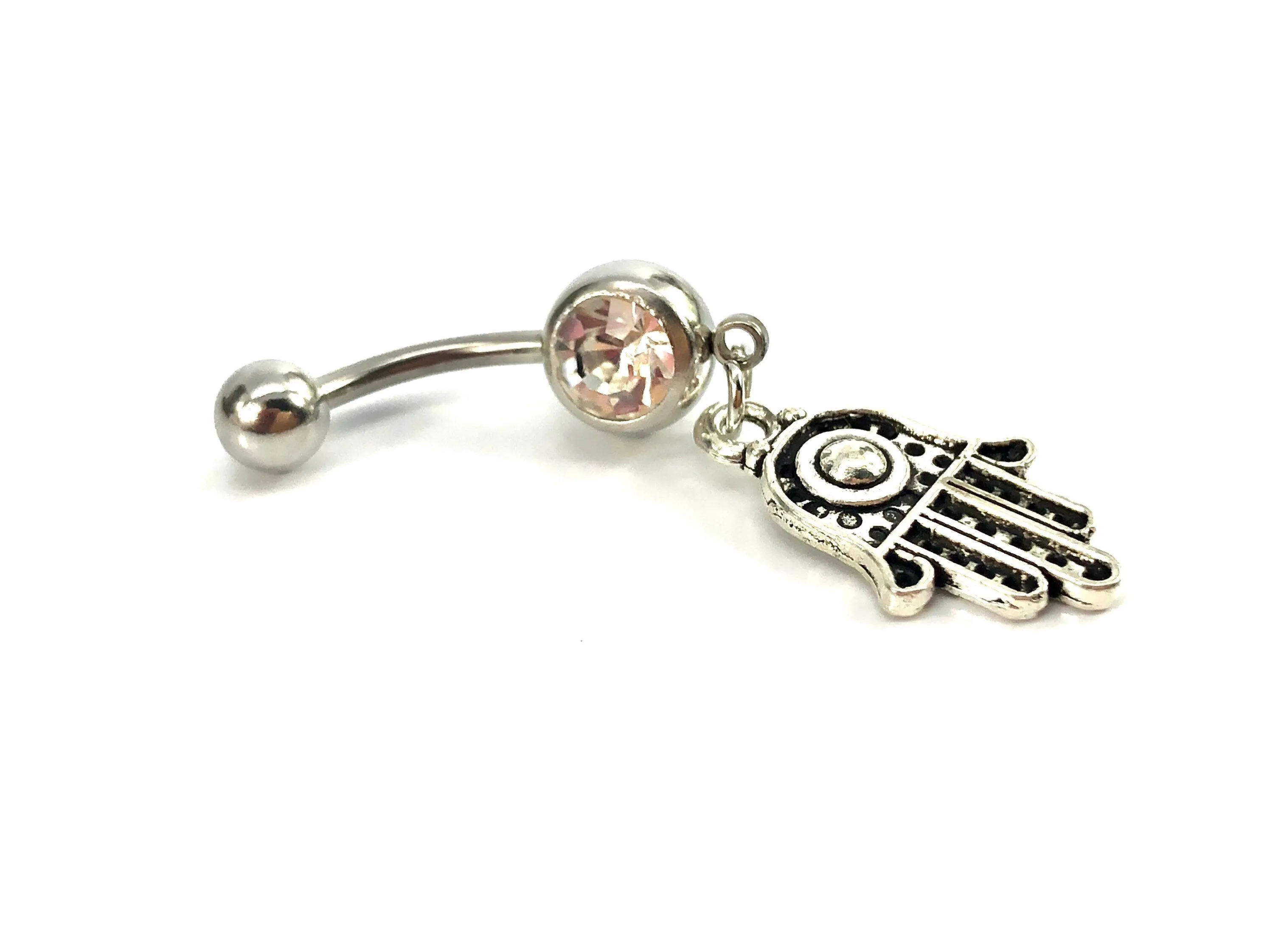 Stainless steel curve bar gem belly ring, SKU# NBR028