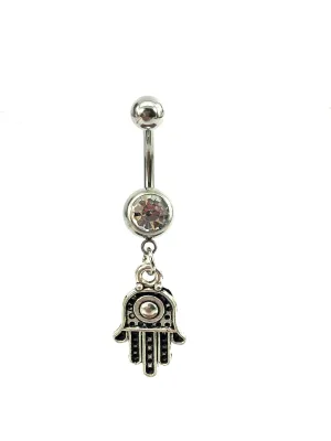 Stainless steel curve bar gem belly ring, SKU# NBR028