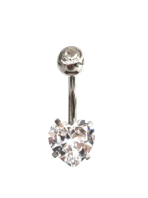 Stainless steel curve bar , heart gem belly ring, SKU# MBR077-5