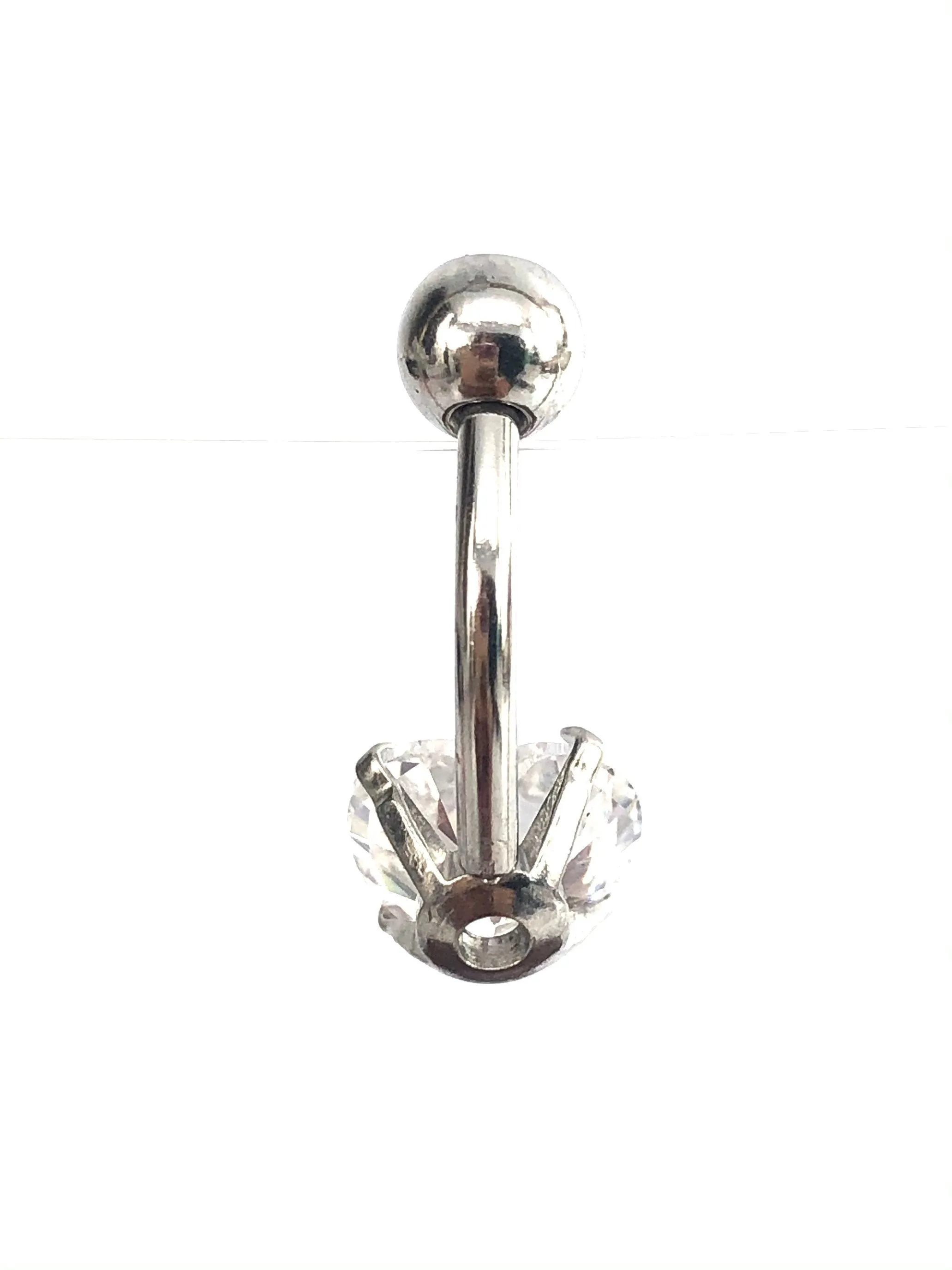 Stainless steel curve bar , heart gem belly ring, SKU# MBR077-5