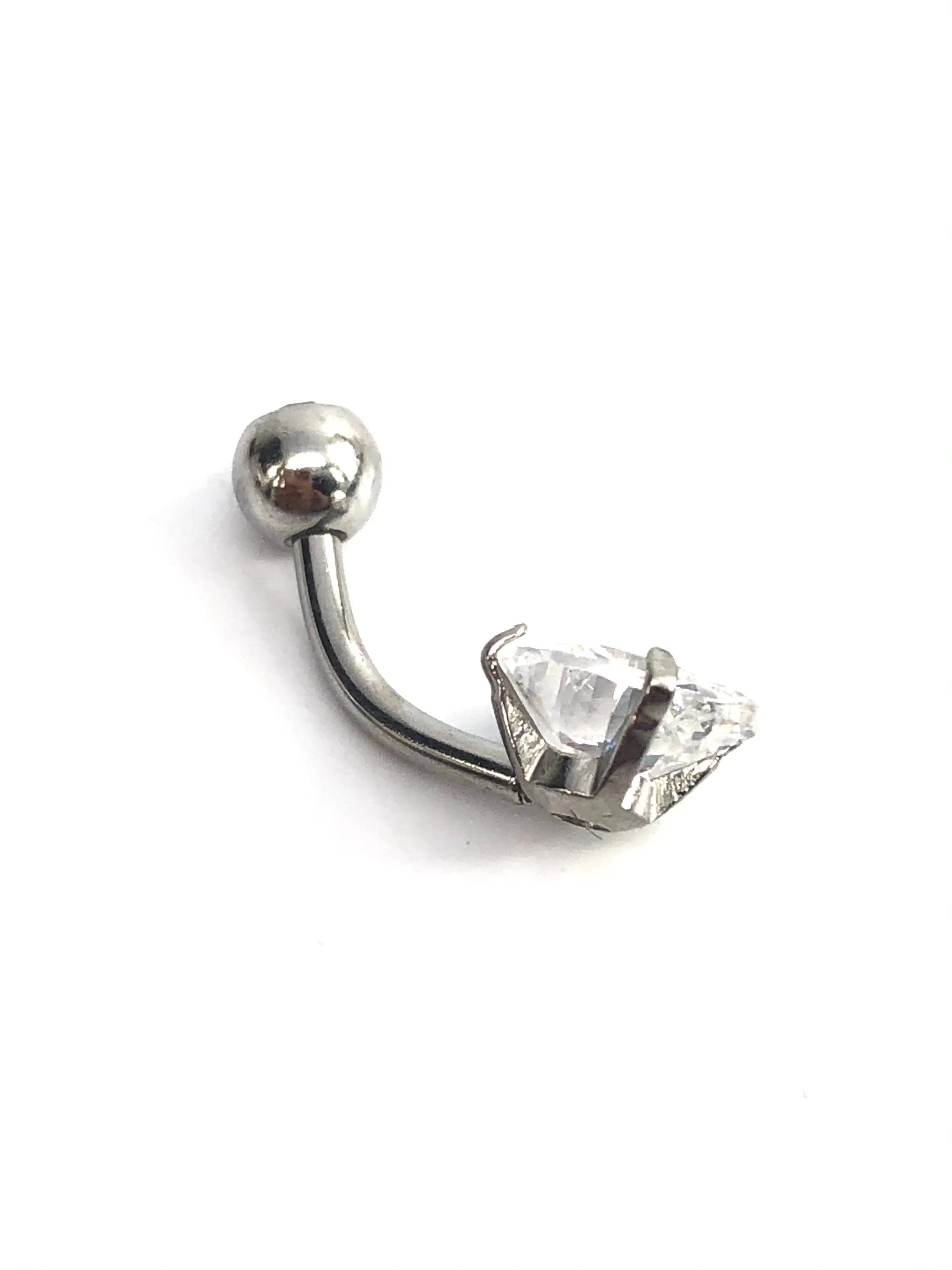 Stainless steel curve bar , heart gem belly ring, SKU# MBR077-5