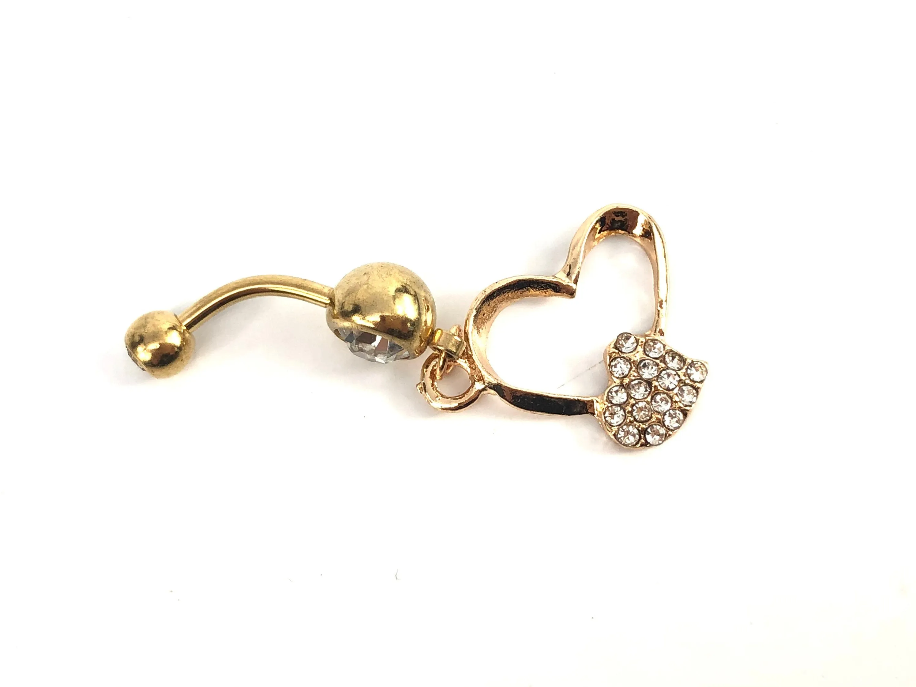 Stainless steel curve bar heart gem belly ring, SKU# NBR014