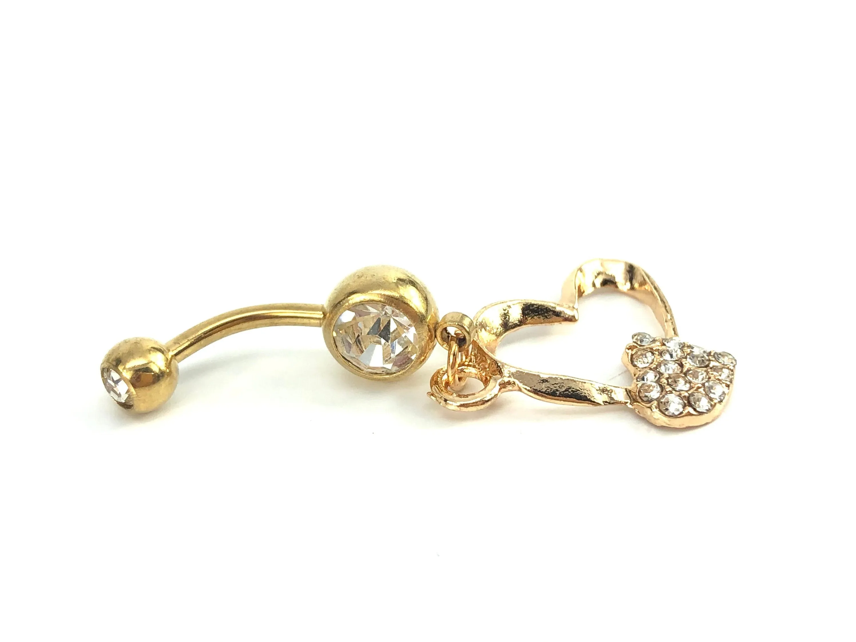 Stainless steel curve bar heart gem belly ring, SKU# NBR014