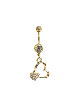 Stainless steel curve bar heart gem belly ring, SKU# NBR014
